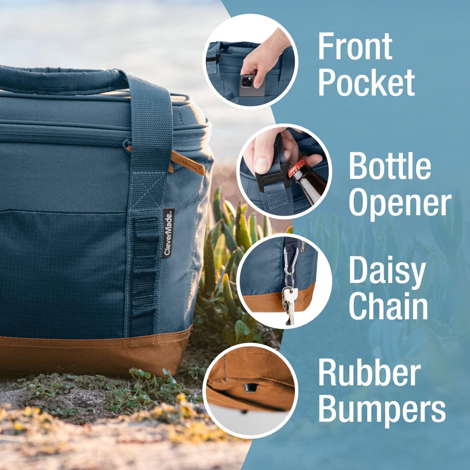 imageCleverMade Collapsible Insulated Cooler Bag  Leakproof Soft Folding Cooler for Beach Travel CarCool Gray  Pacifica Cooler  18 Can