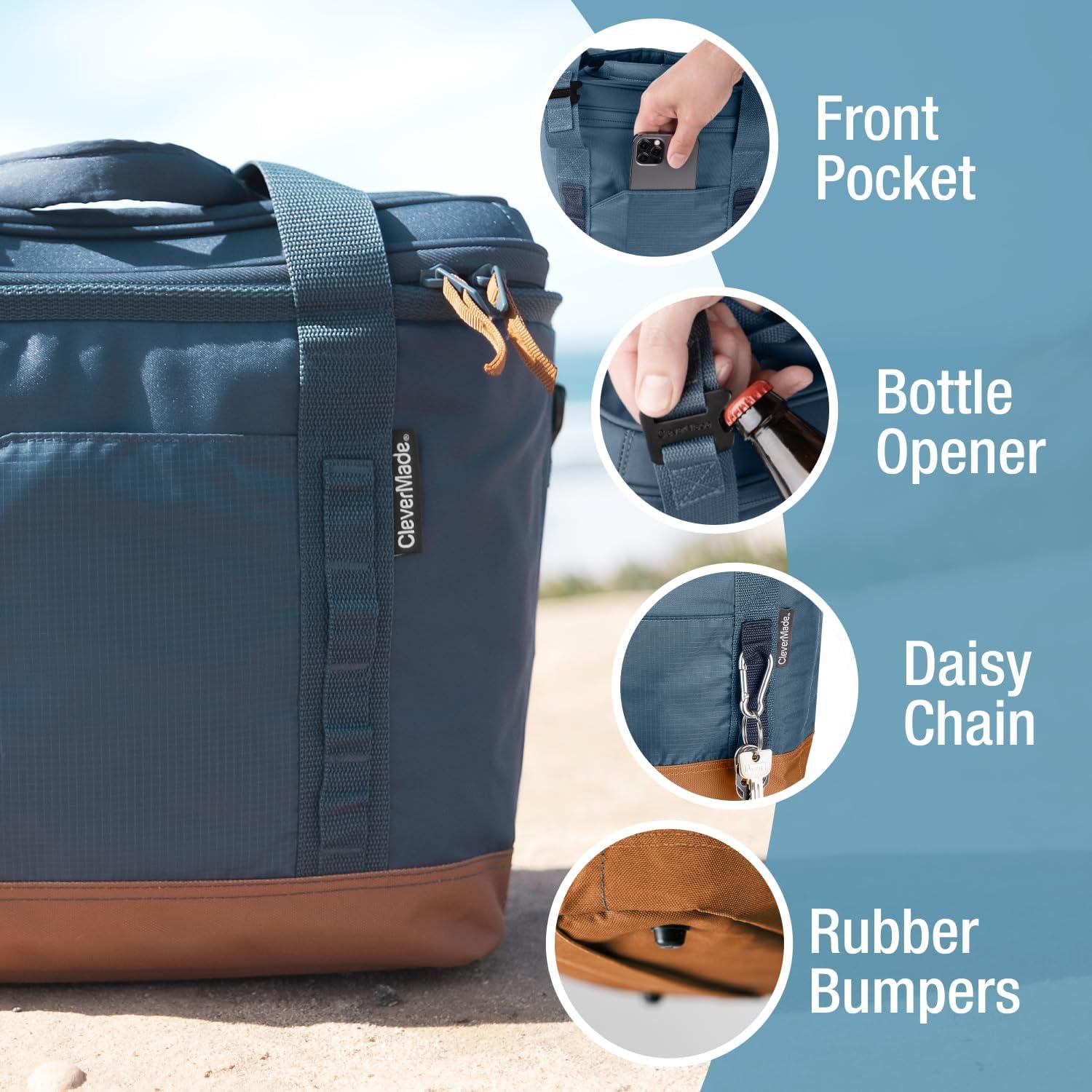 imageCleverMade Collapsible Insulated Cooler Bag  Leakproof Soft Folding Cooler for Beach Travel CarCool Gray  Pacifica Cooler  30 Can