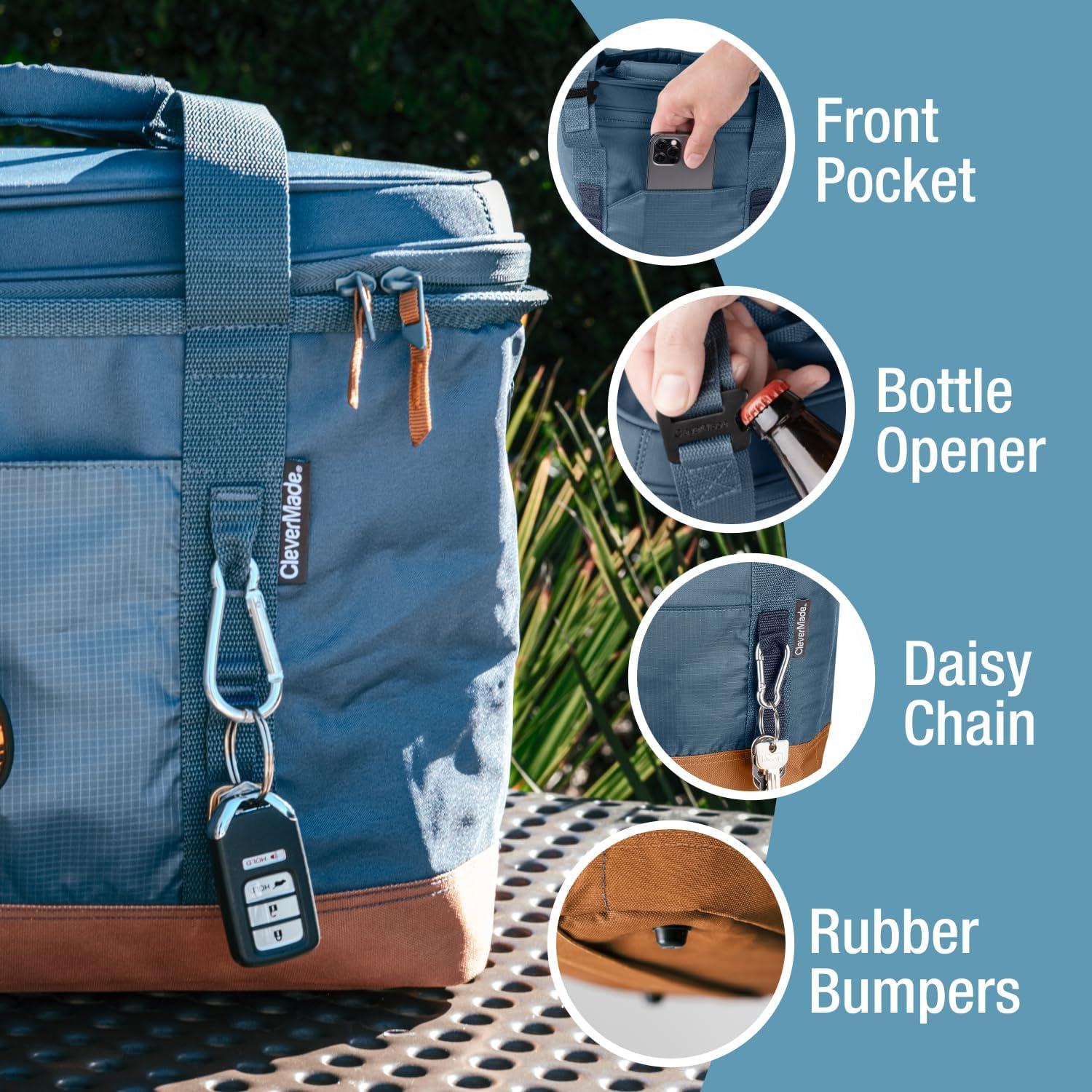 imageCleverMade Collapsible Insulated Cooler Bag  Leakproof Soft Folding Cooler for Beach Travel CarCool Gray  Pacifica Cooler  50 Can