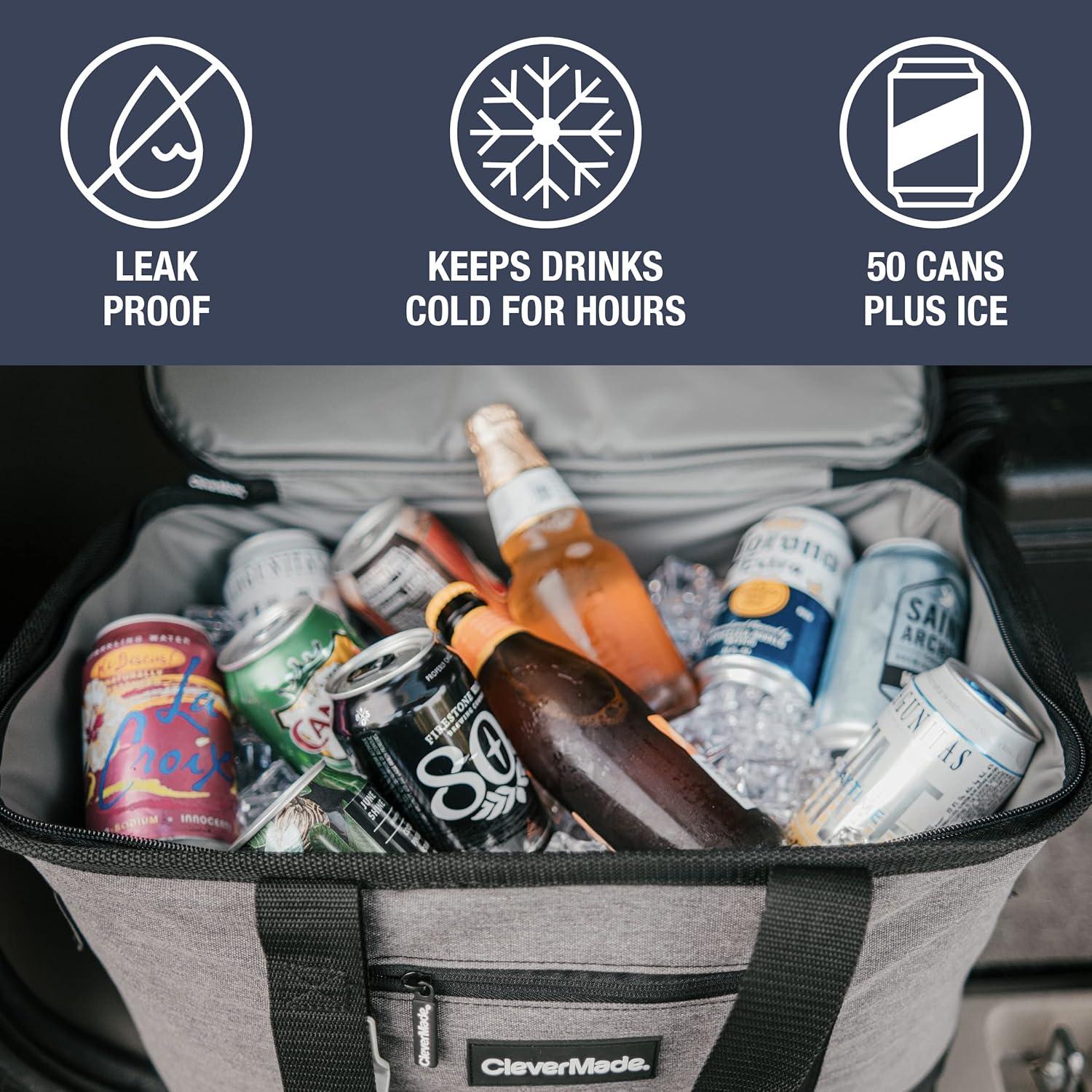 imageCleverMade Collapsible Insulated Cooler Bag  Leakproof Soft Folding Cooler for Beach Travel CarDark Gray  Tahoe Cooler  50 Can