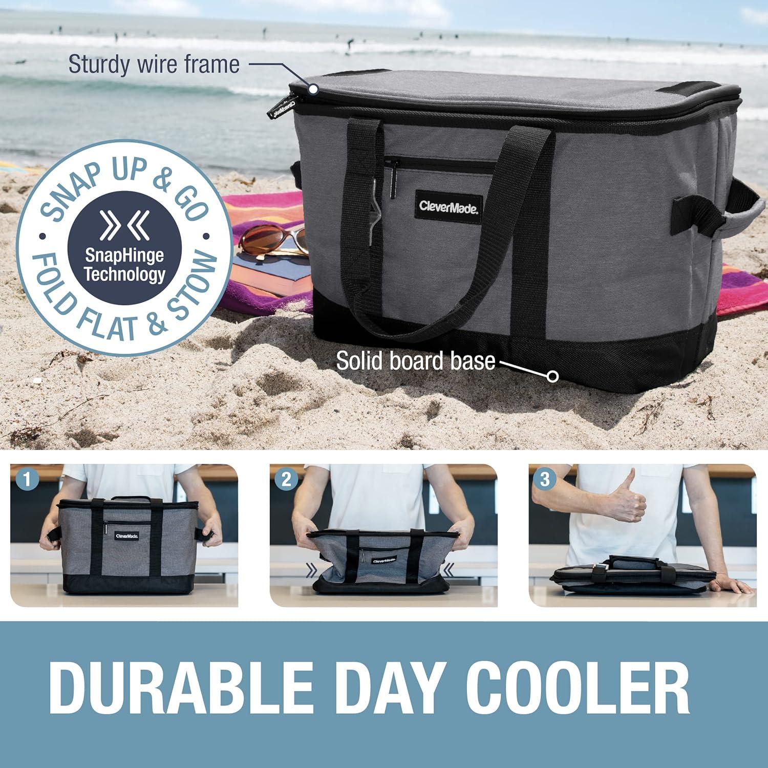 imageCleverMade Collapsible Insulated Cooler Bag  Leakproof Soft Folding Cooler for Beach Travel CarDark Gray  Tahoe Cooler  50 Can
