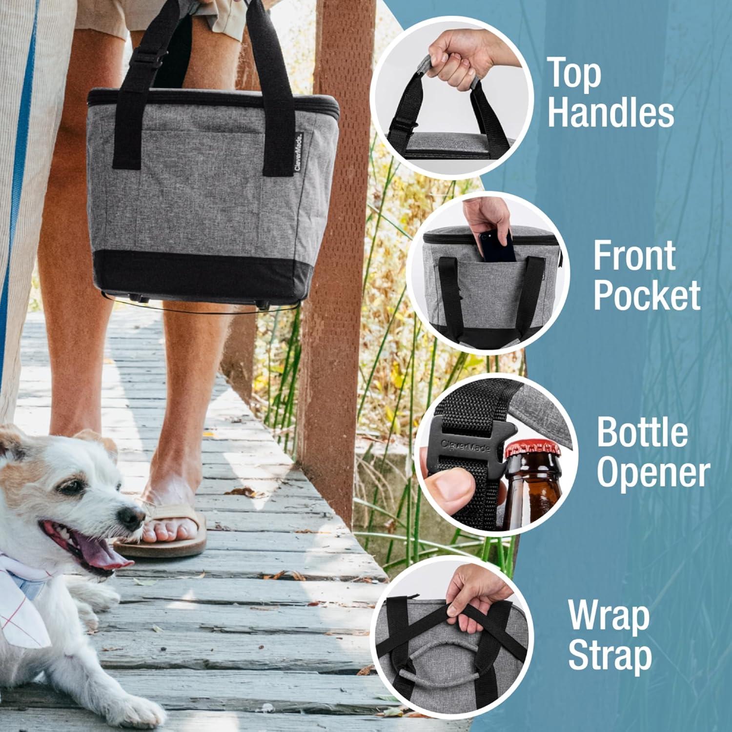 imageCleverMade Collapsible Insulated Cooler Bag  Leakproof Soft Folding Cooler for Beach Travel CarGray  Tahoe Cooler  18 Can