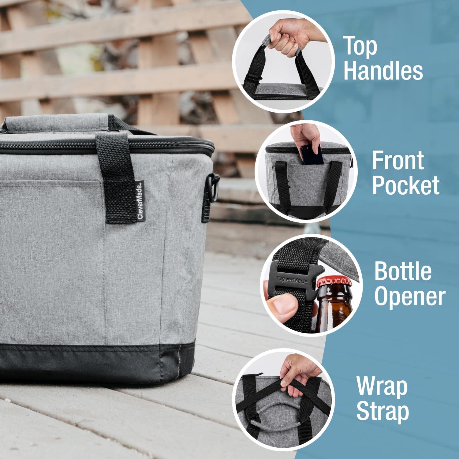 imageCleverMade Collapsible Insulated Cooler Bag  Leakproof Soft Folding Cooler for Beach Travel CarGray  Tahoe Cooler  30 Can