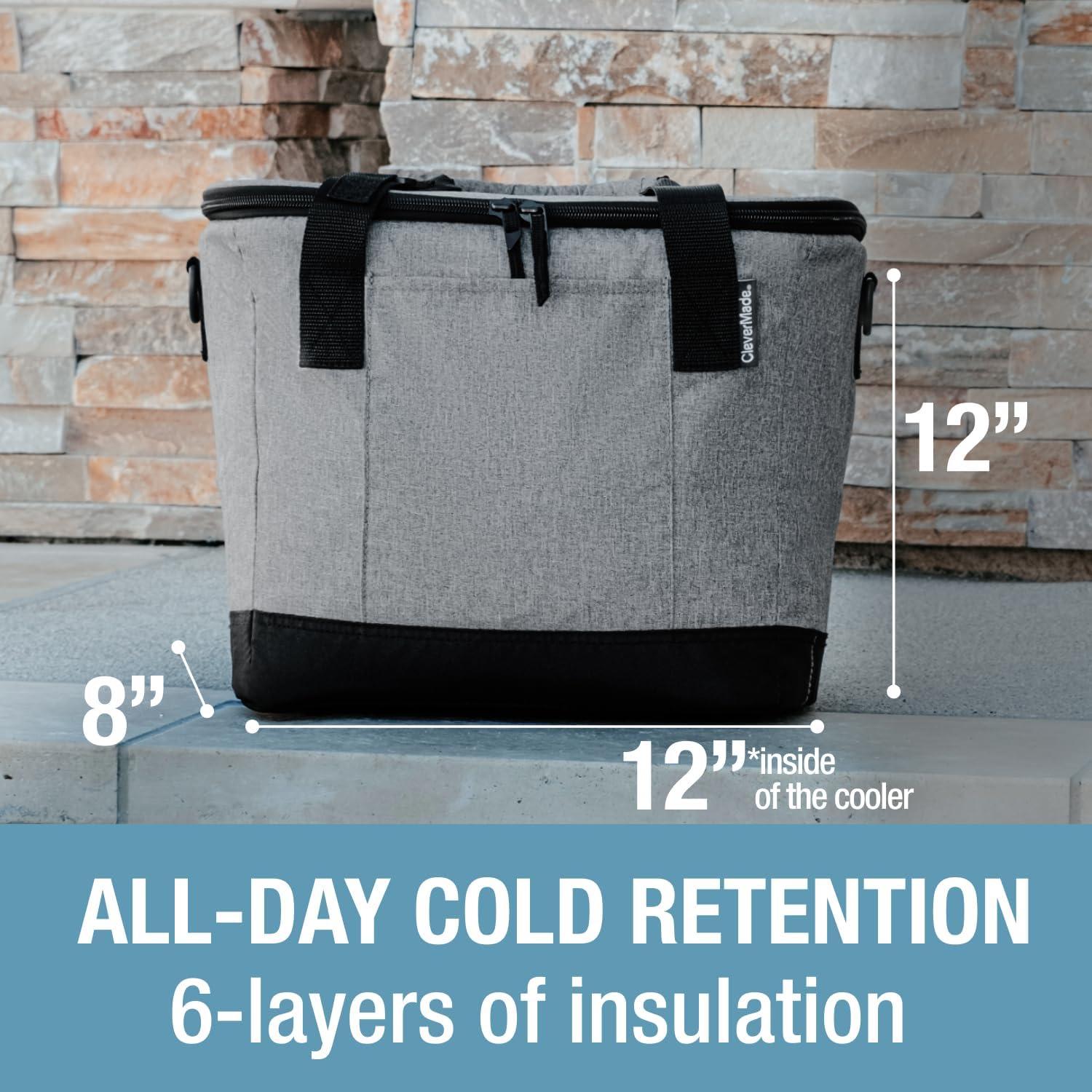 imageCleverMade Collapsible Insulated Cooler Bag  Leakproof Soft Folding Cooler for Beach Travel CarGray  Tahoe Cooler  30 Can