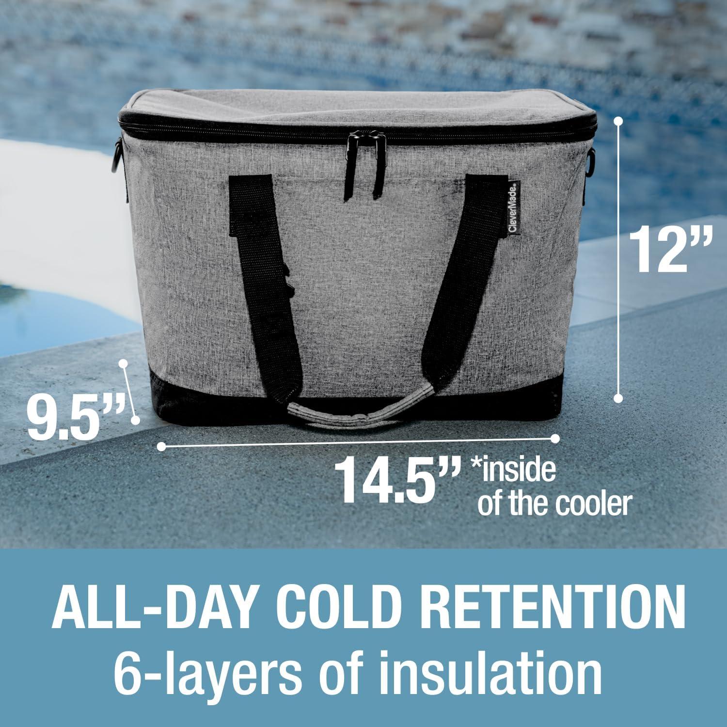 imageCleverMade Collapsible Insulated Cooler Bag  Leakproof Soft Folding Cooler for Beach Travel CarGray  Tahoe Cooler  50 Can