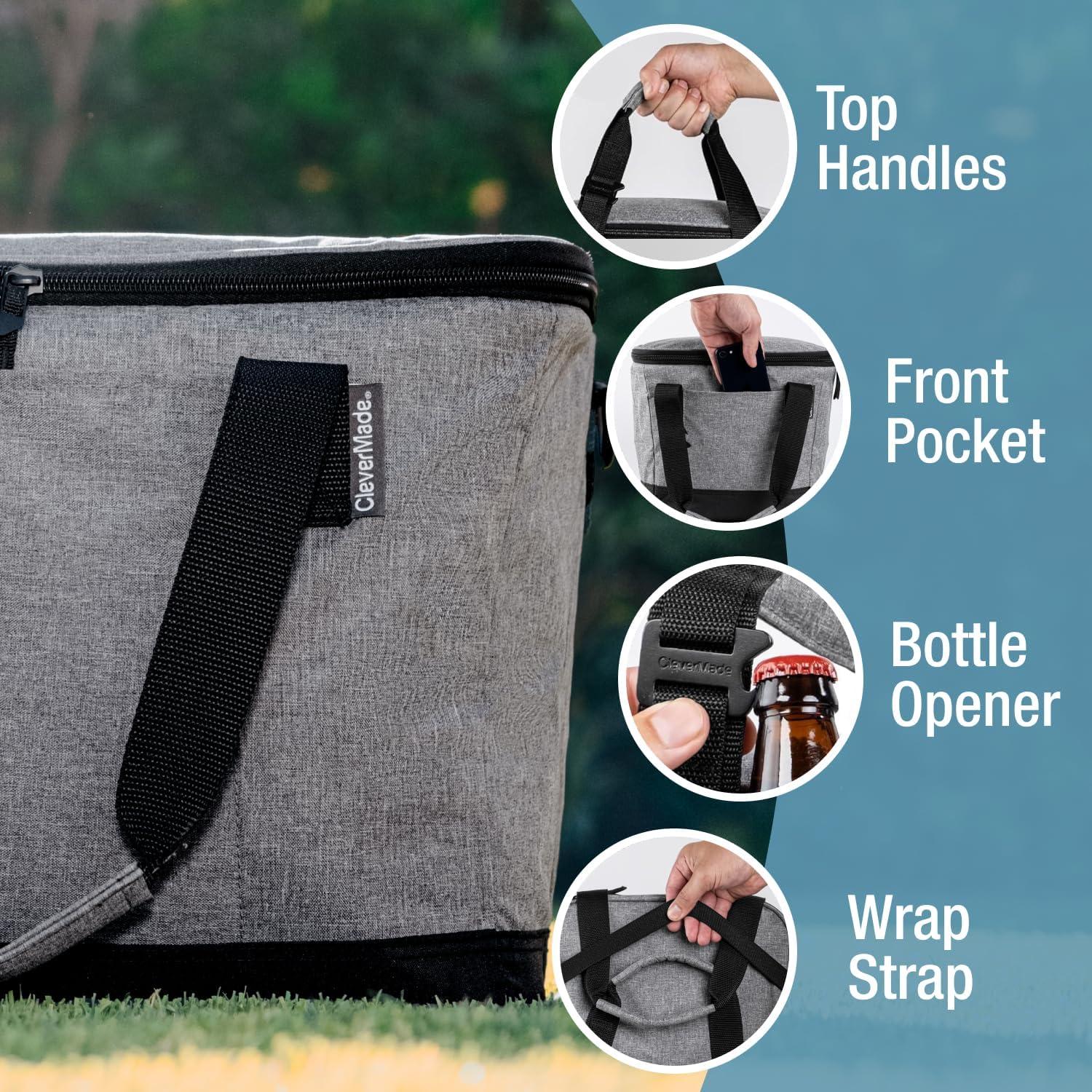 imageCleverMade Collapsible Insulated Cooler Bag  Leakproof Soft Folding Cooler for Beach Travel CarGray  Tahoe Cooler  50 Can