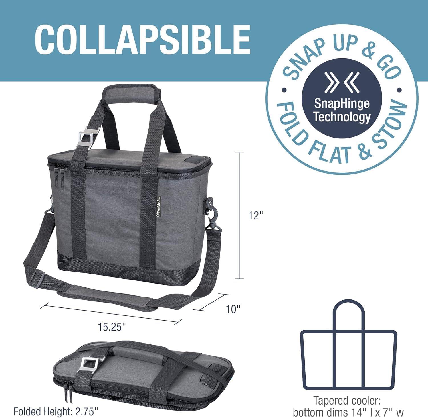 imageCleverMade Collapsible Insulated Cooler Bag  Leakproof Soft Folding Cooler for Beach Travel CarShadow Gray  Tahoe Cooler  30 Can