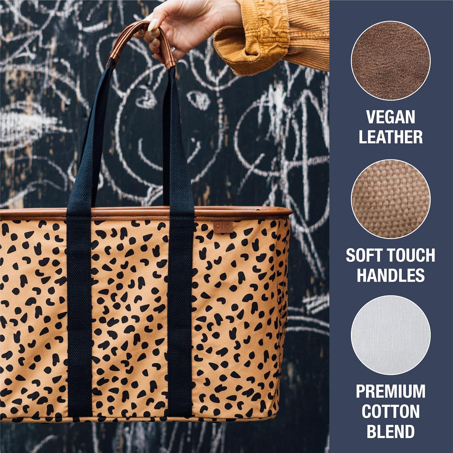 imageCleverMade Collapsible LUXE Tote Cheetah 1 Pack 30L 8 Gal Reusable Utility Grocery Shopping Storage Bag Organizer w Handles Reinforced Bottom