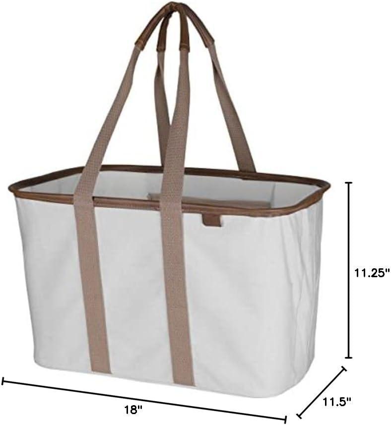 imageCleverMade Collapsible LUXE Tote Cream Latte 1Pack 30L 8Gal Reusable Utility Grocery Shopping Storage Bag Organizer w Handles Reinforced Bottom