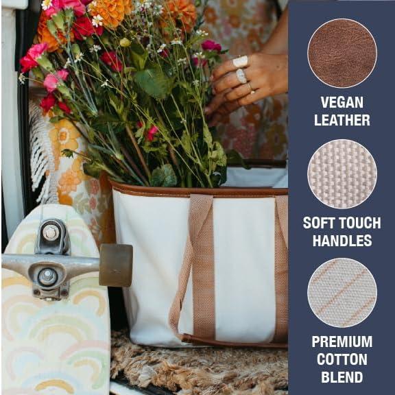 imageCleverMade Collapsible LUXE Tote Cream Latte 1Pack 30L 8Gal Reusable Utility Grocery Shopping Storage Bag Organizer w Handles Reinforced Bottom