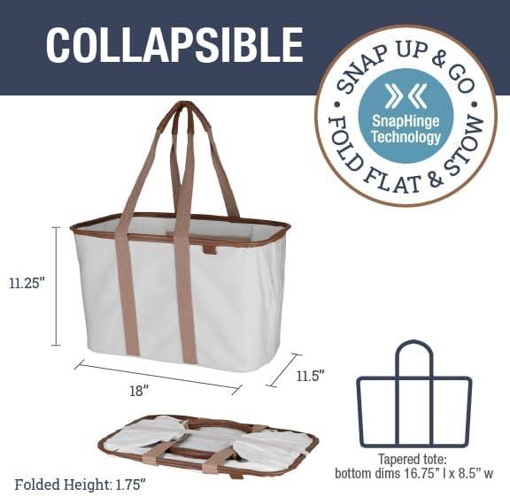 imageCleverMade Collapsible LUXE Tote Cream Latte 1Pack 30L 8Gal Reusable Utility Grocery Shopping Storage Bag Organizer w Handles Reinforced Bottom