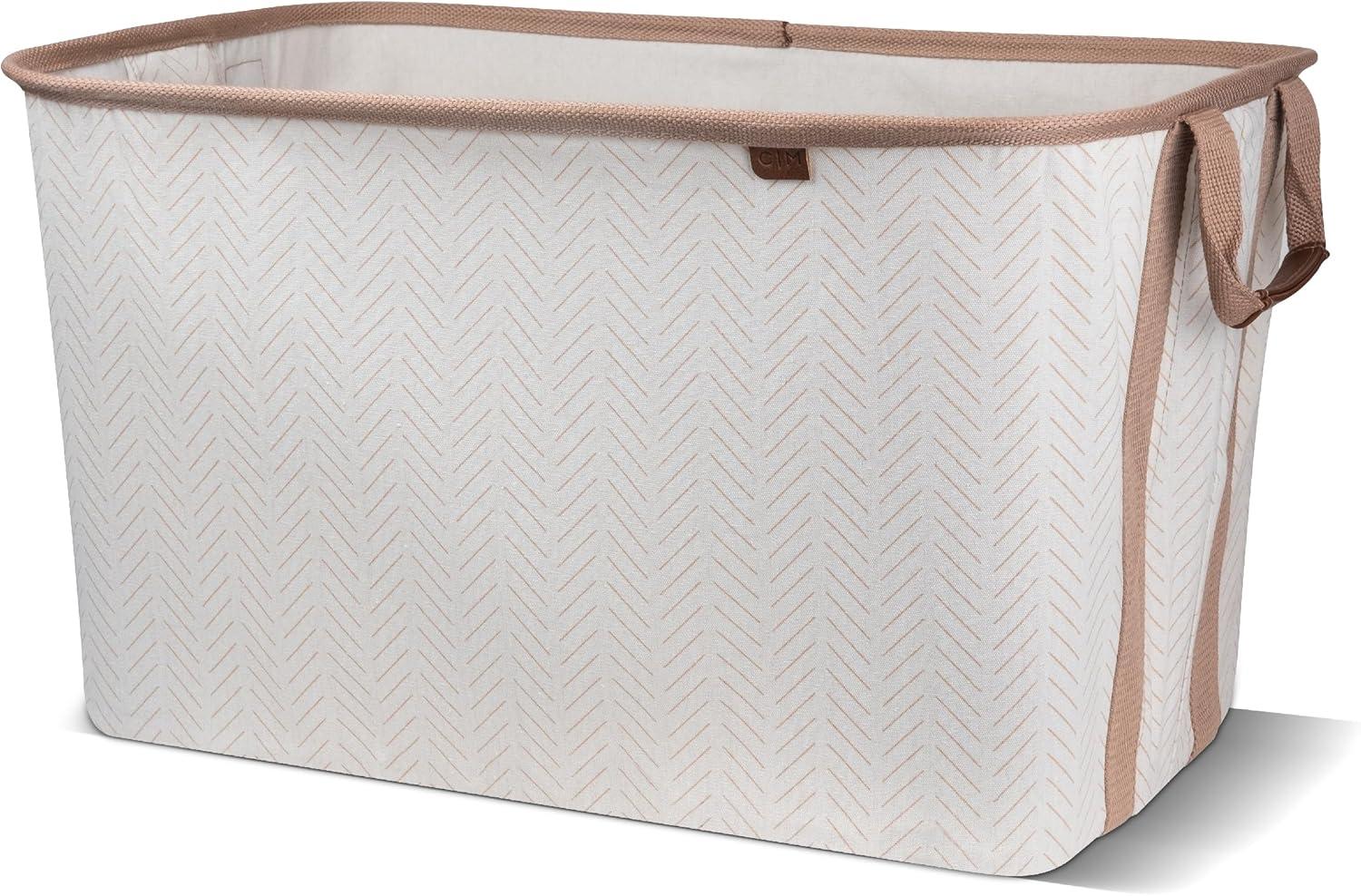 imageCleverMade Collapsible Laundry Basket Hamper  LUXE Cream Herringbone 2Pack 60L SpaceSaving Storage Organizer with Handles Foldable Home OrganizationBiege LUXE  Pack of 2