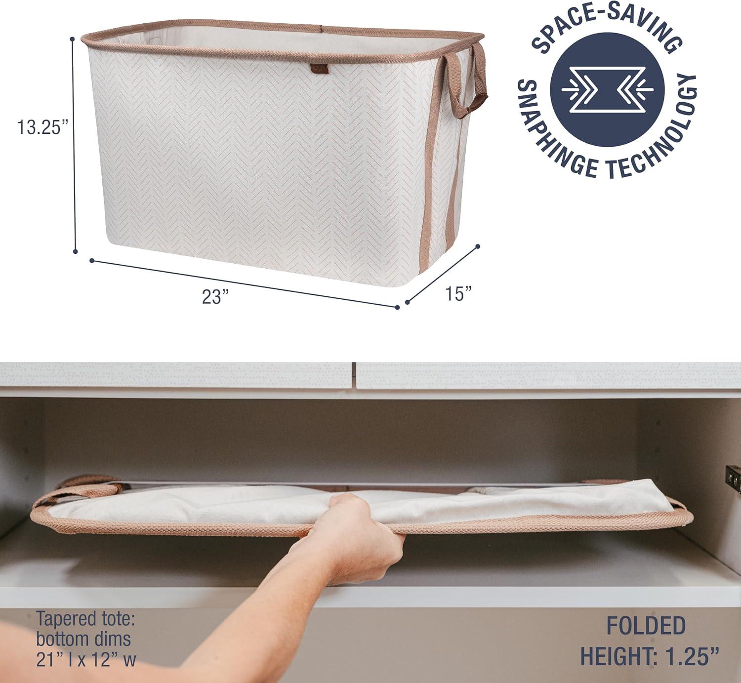 imageCleverMade Collapsible Laundry Basket Hamper  LUXE Cream Herringbone 2Pack 60L SpaceSaving Storage Organizer with Handles Foldable Home OrganizationBiege LUXE  Pack of 2
