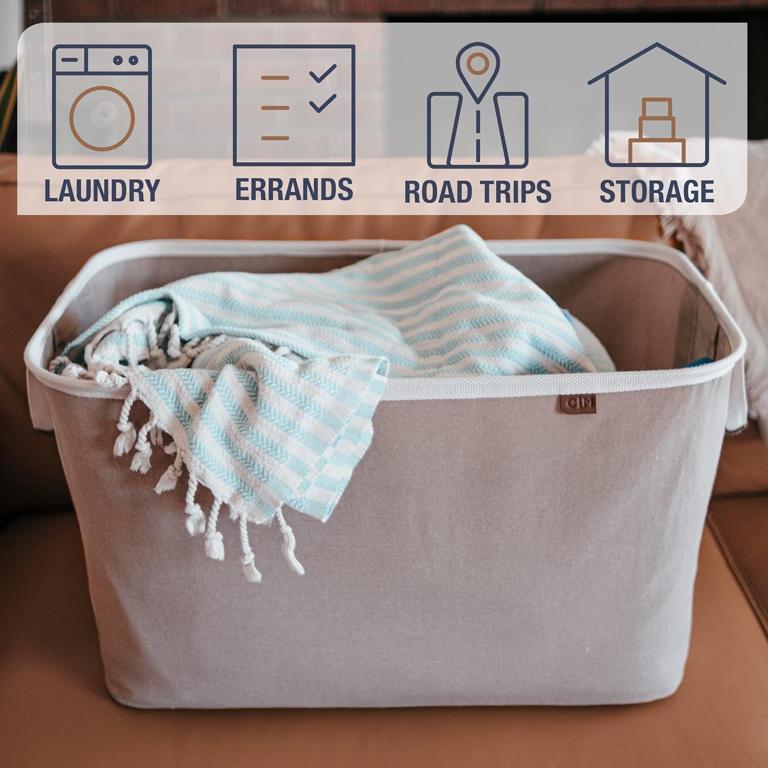 imageCleverMade Collapsible Laundry Basket Hamper  LUXE Cream Herringbone 2Pack 60L SpaceSaving Storage Organizer with Handles Foldable Home OrganizationBiege LUXE  Pack of 2