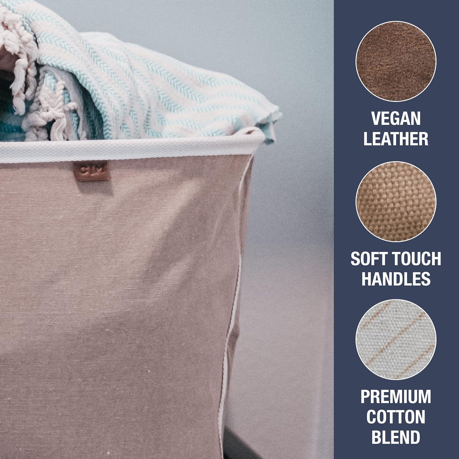 imageCleverMade Collapsible Laundry Basket Hamper  LUXE Cream Herringbone 2Pack 60L SpaceSaving Storage Organizer with Handles Foldable Home OrganizationBiege LUXE  Pack of 2