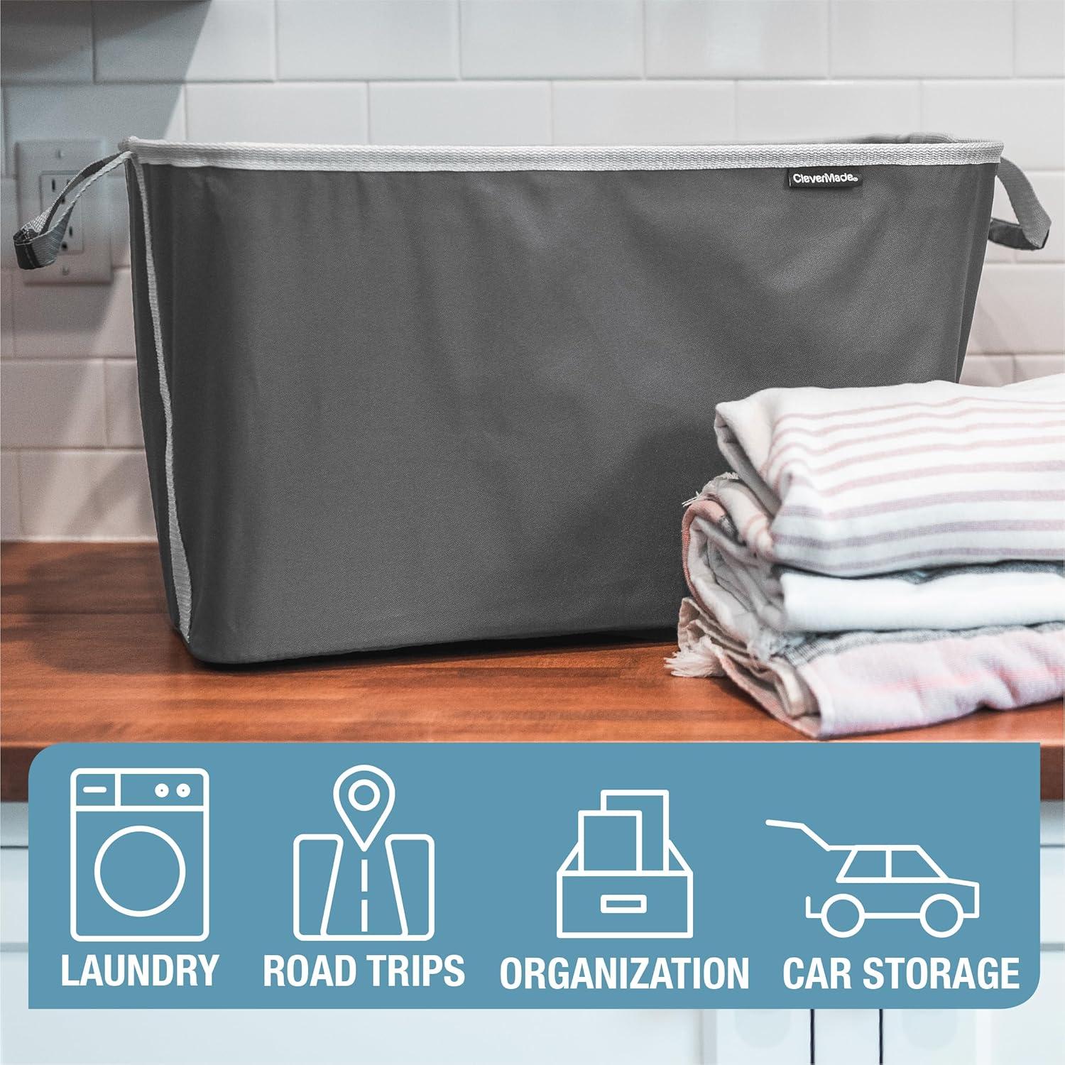 imageCleverMade Collapsible Laundry Basket Hamper  LUXE Cream Herringbone 2Pack 60L SpaceSaving Storage Organizer with Handles Foldable Home OrganizationBlue  BlackGray  Pack of 2