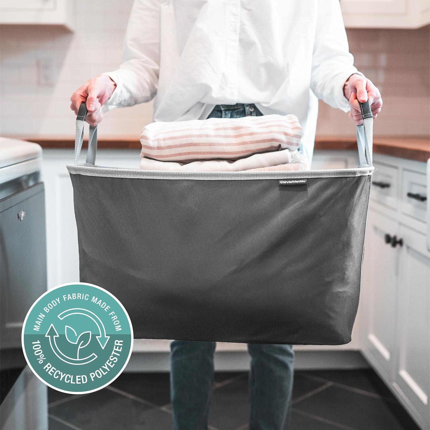 imageCleverMade Collapsible Laundry Basket Hamper  LUXE Cream Herringbone 2Pack 60L SpaceSaving Storage Organizer with Handles Foldable Home OrganizationBlueGray  Pack of 2