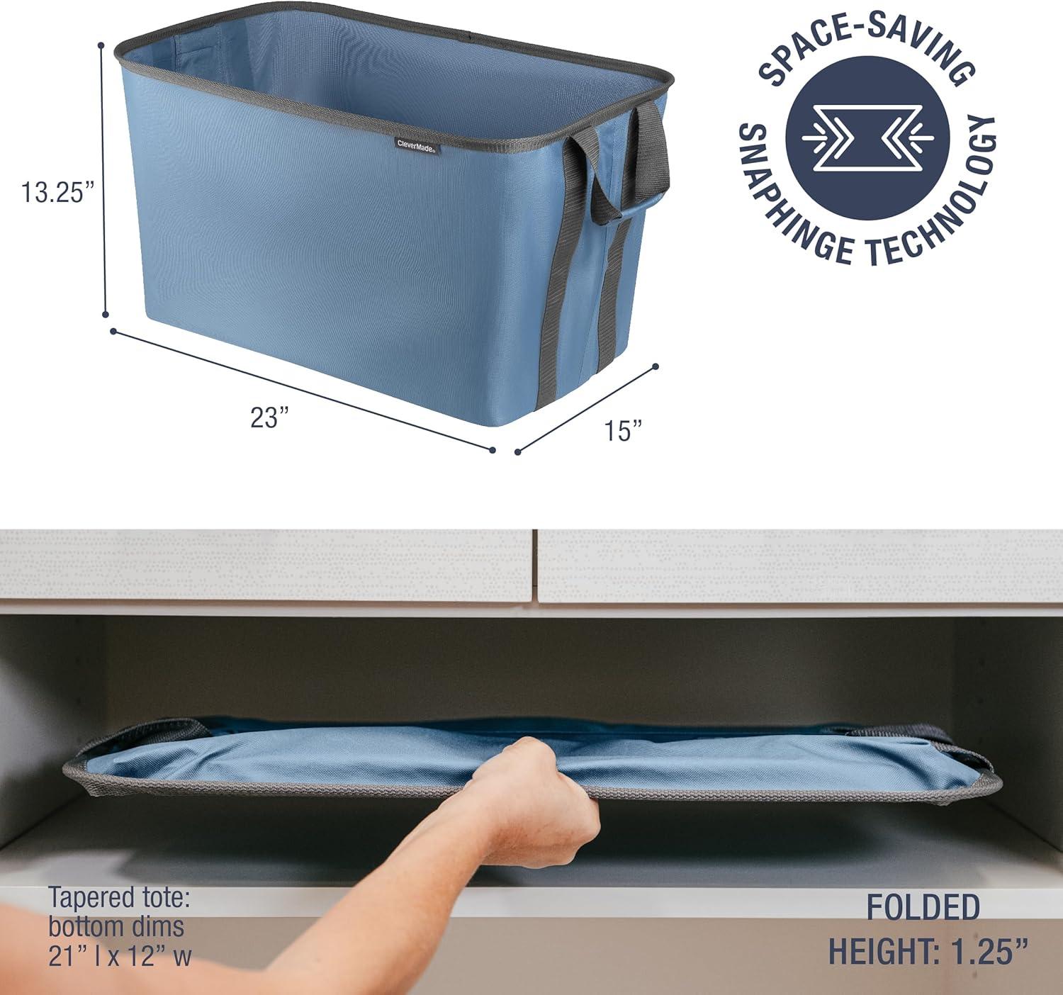 imageCleverMade Collapsible Laundry Basket Hamper  LUXE Cream Herringbone 2Pack 60L SpaceSaving Storage Organizer with Handles Foldable Home OrganizationBlueGray  Pack of 2