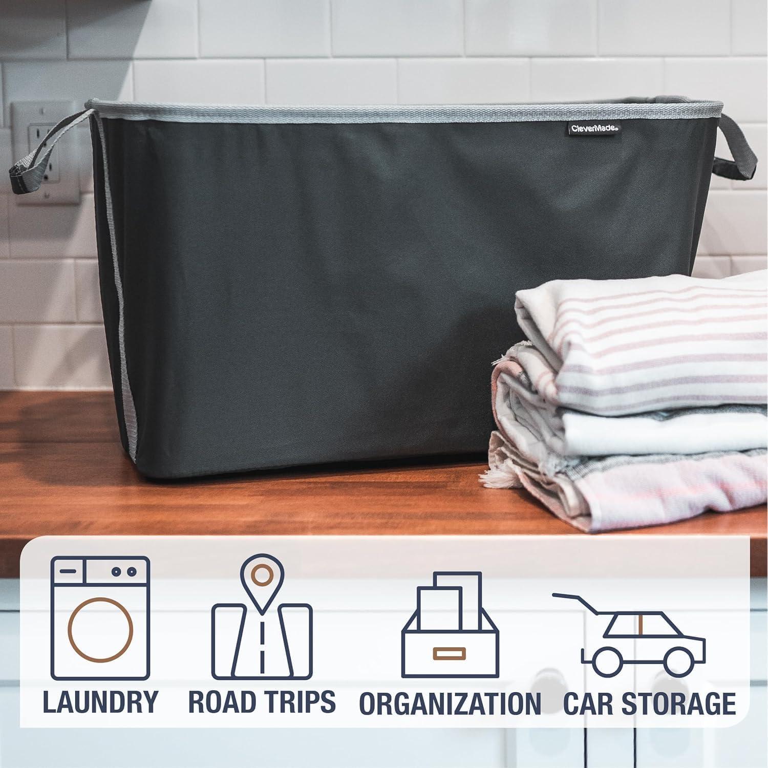 imageCleverMade Collapsible Laundry Basket Hamper  LUXE Cream Herringbone 2Pack 60L SpaceSaving Storage Organizer with Handles Foldable Home OrganizationBlue  Dark Blue LUXE  Pack of 2