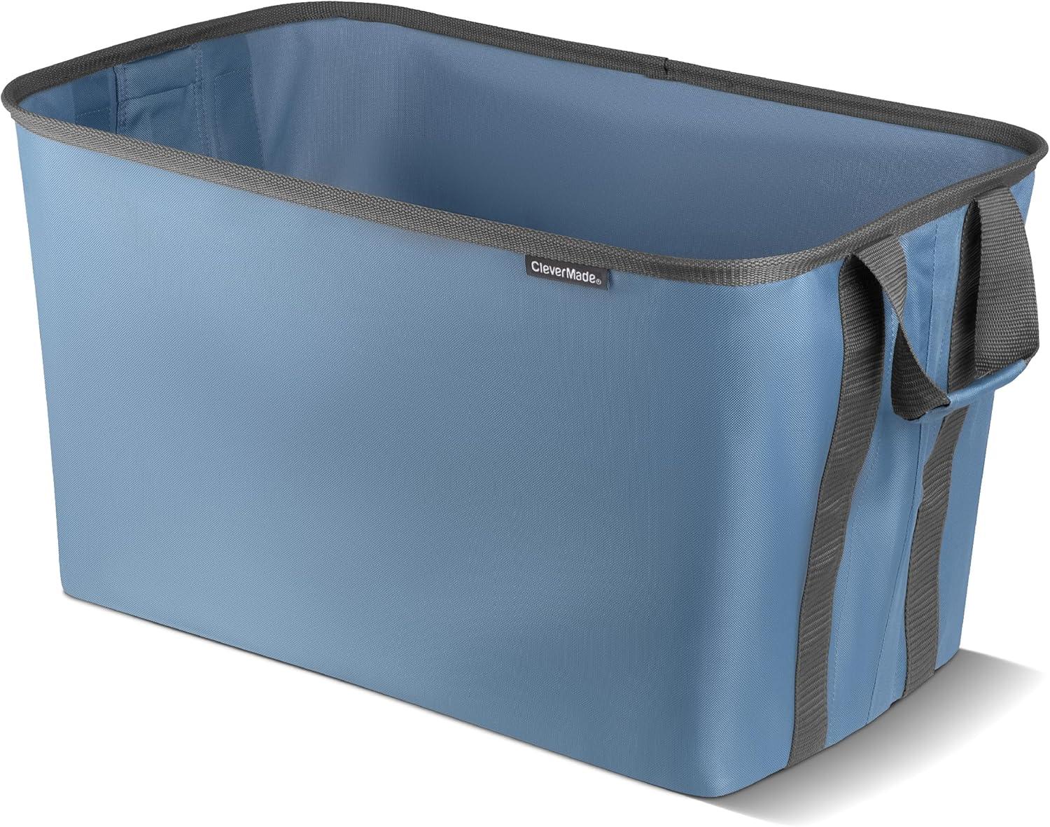 imageCleverMade Collapsible Laundry Basket Hamper  LUXE Cream Herringbone 2Pack 60L SpaceSaving Storage Organizer with Handles Foldable Home OrganizationBlueGray  Pack of 2