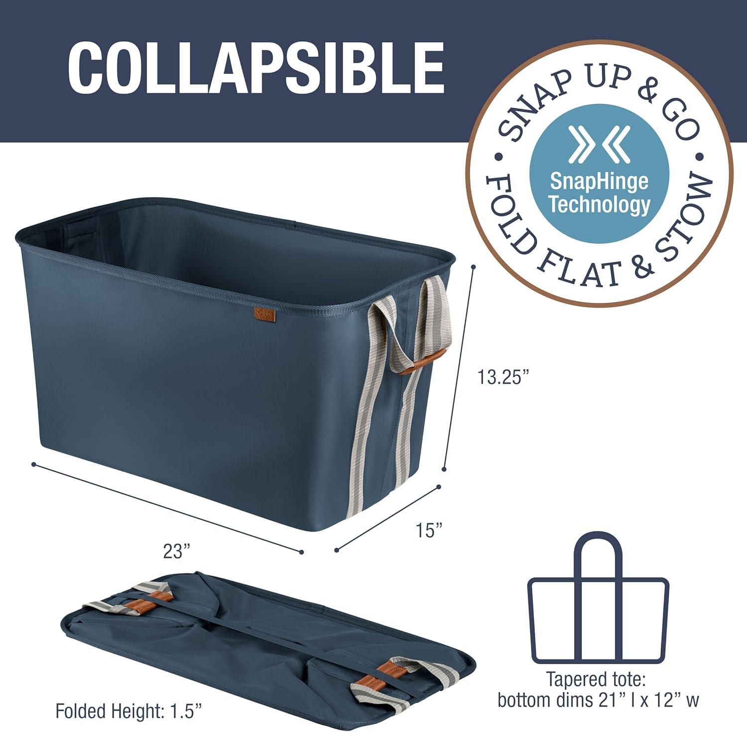 imageCleverMade Collapsible Laundry Basket Hamper  LUXE Cream Herringbone 2Pack 60L SpaceSaving Storage Organizer with Handles Foldable Home OrganizationBlue  Dark Blue LUXE  Pack of 2
