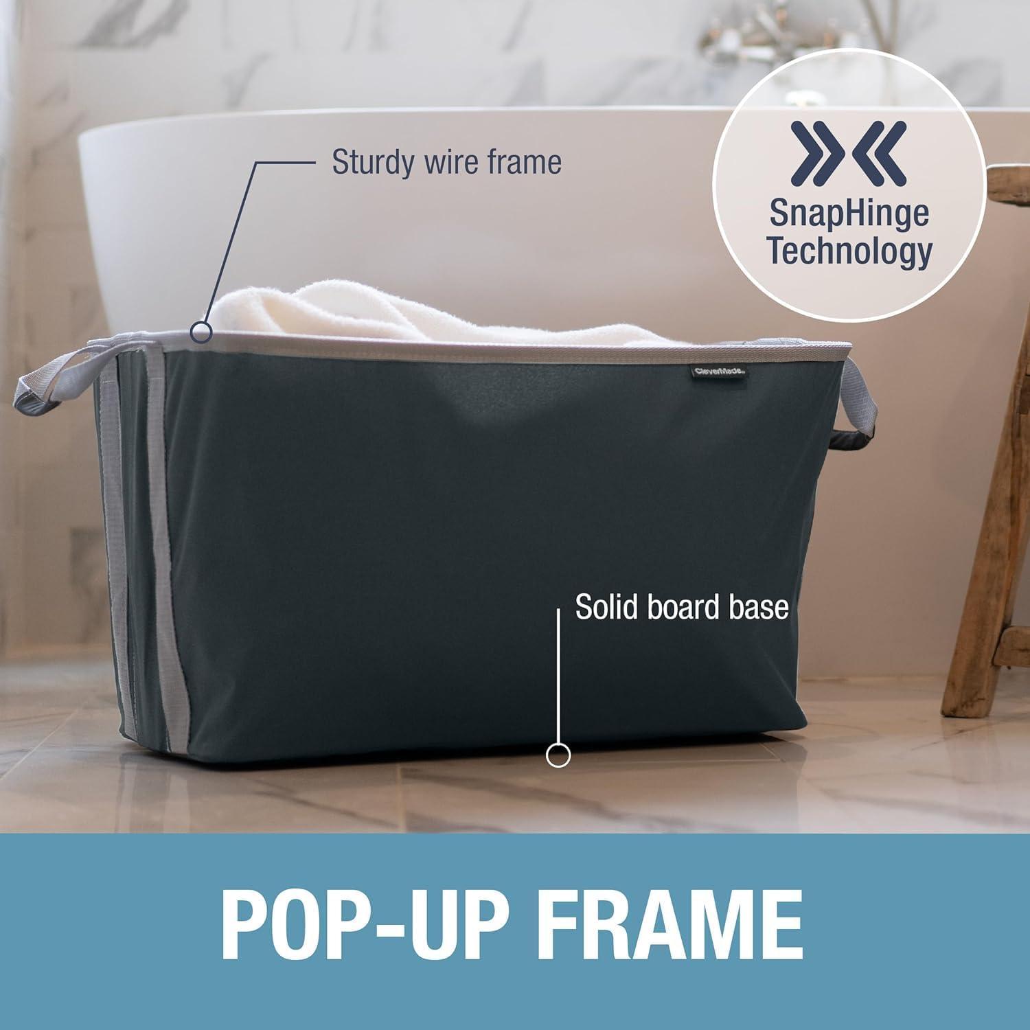 imageCleverMade Collapsible Laundry Basket Hamper  LUXE Cream Herringbone 2Pack 60L SpaceSaving Storage Organizer with Handles Foldable Home OrganizationBlue  Dark Blue LUXE  Pack of 2