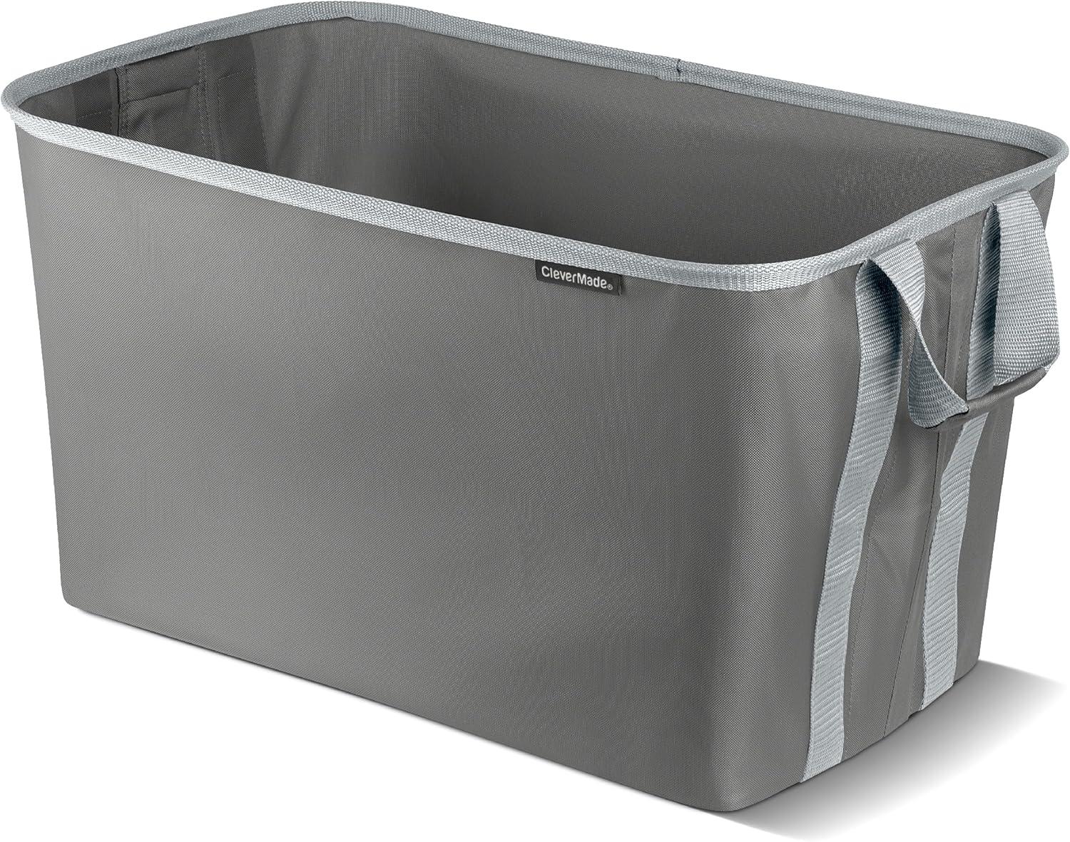 imageCleverMade Collapsible Laundry Basket Hamper  LUXE Cream Herringbone 2Pack 60L SpaceSaving Storage Organizer with Handles Foldable Home OrganizationStone Gray  Pack of 2