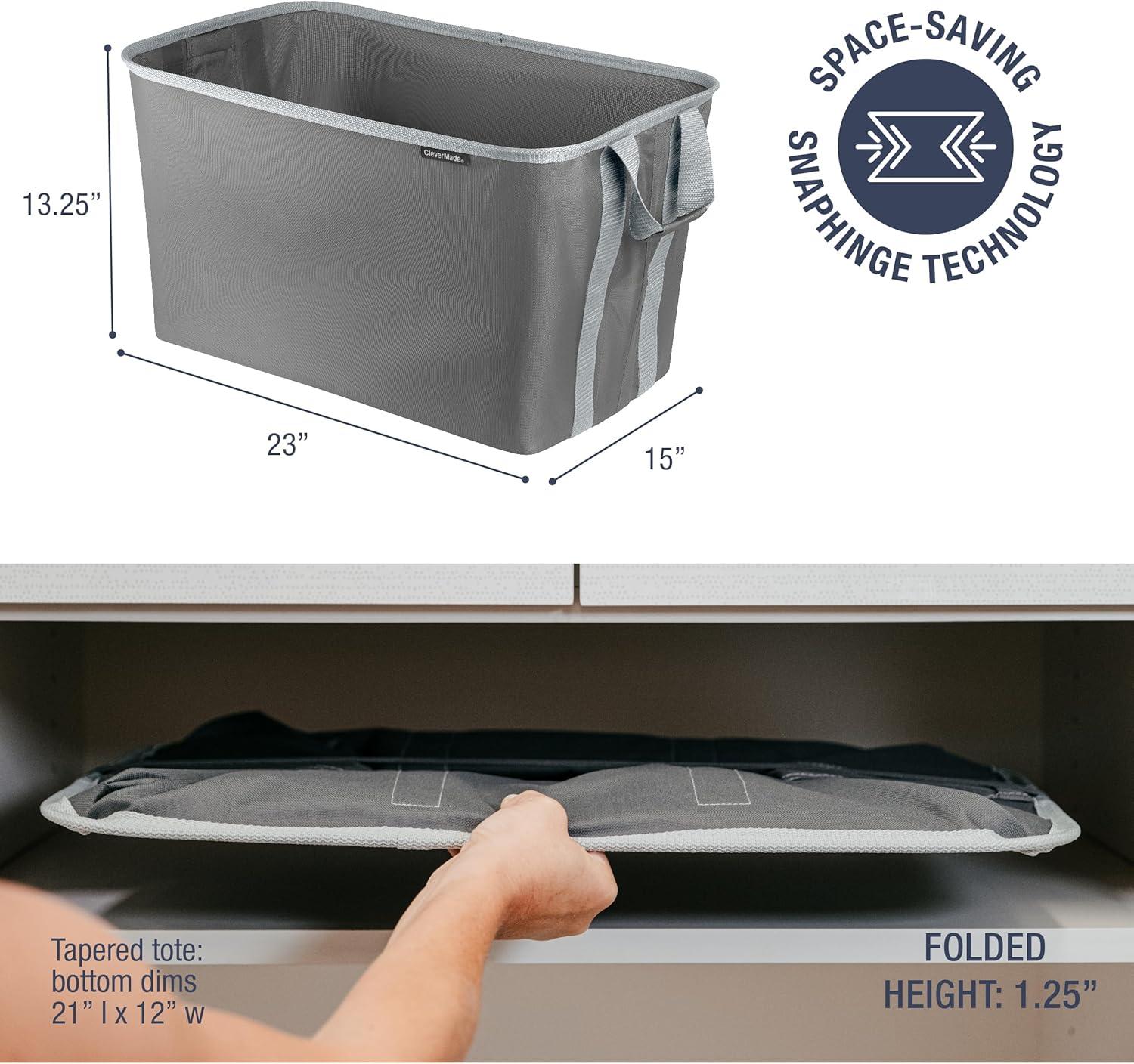 imageCleverMade Collapsible Laundry Basket Hamper  LUXE Cream Herringbone 2Pack 60L SpaceSaving Storage Organizer with Handles Foldable Home OrganizationStone Gray  Pack of 2