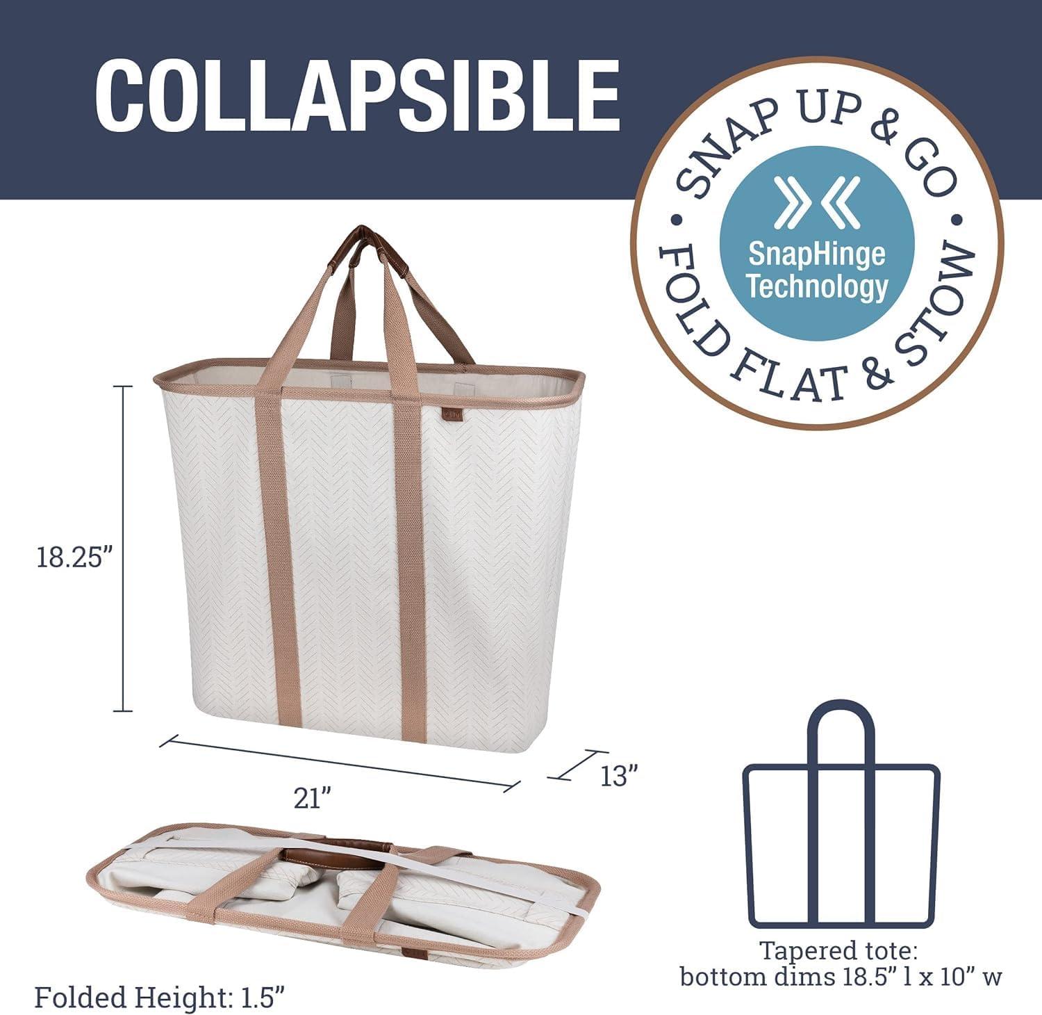 imageCleverMade Collapsible Laundry Caddy LUXE Cream Herringbone 2Pack 64L Foldable Storage Organization Container Clothes Laundry Room Storage SolutionBiege LUXE  Pack of 2