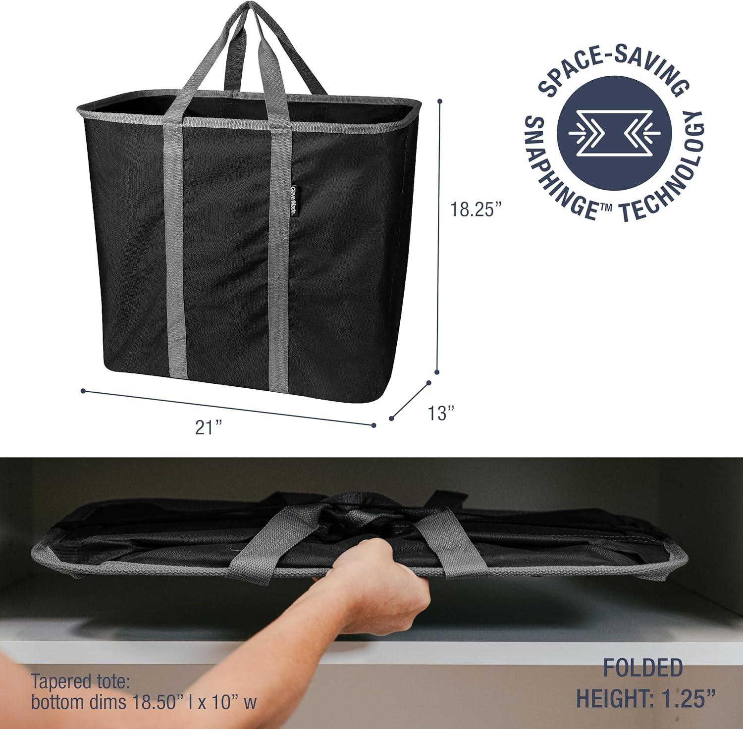 imageCleverMade Collapsible Laundry Caddy LUXE Cream Herringbone 2Pack 64L Foldable Storage Organization Container Clothes Laundry Room Storage SolutionBlackGray  Pack of 2