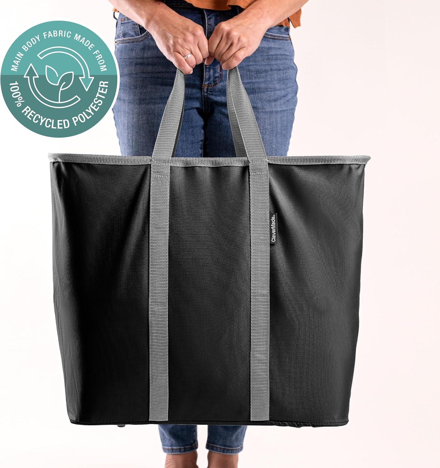 imageCleverMade Collapsible Laundry Caddy LUXE Cream Herringbone 2Pack 64L Foldable Storage Organization Container Clothes Laundry Room Storage SolutionBlackGray  Pack of 2