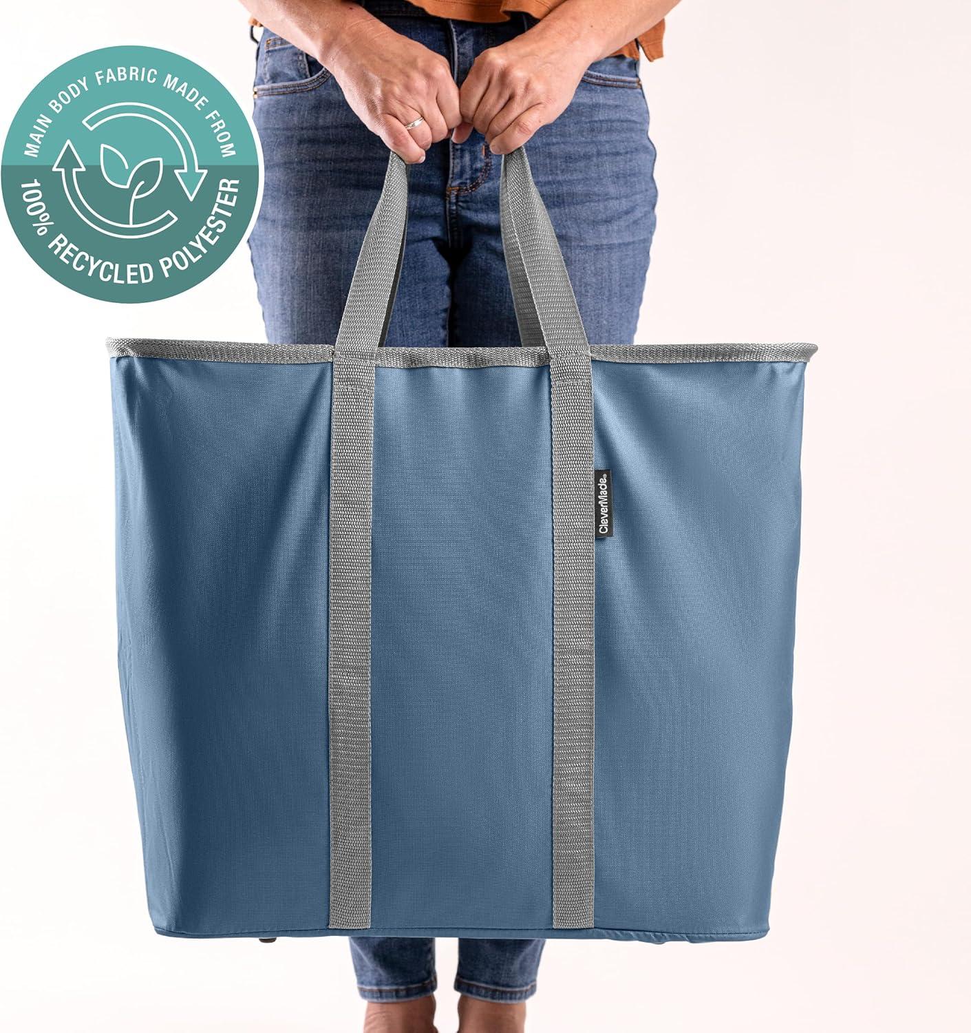 imageCleverMade Collapsible Laundry Caddy LUXE Cream Herringbone 2Pack 64L Foldable Storage Organization Container Clothes Laundry Room Storage SolutionBlueGray  Pack of 2