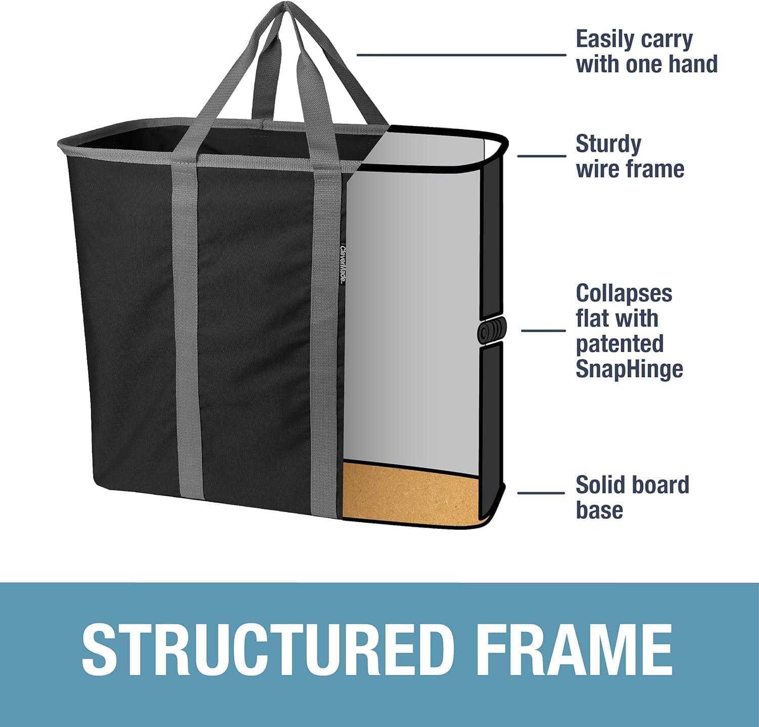 imageCleverMade Collapsible Laundry Caddy LUXE Cream Herringbone 2Pack 64L Foldable Storage Organization Container Clothes Laundry Room Storage SolutionBlueGray  Pack of 2