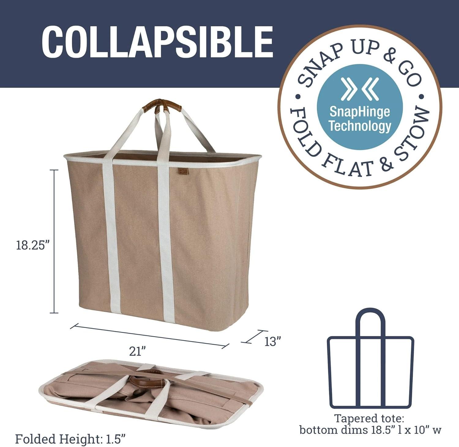 imageCleverMade Collapsible Laundry Caddy LUXE Cream Herringbone 2Pack 64L Foldable Storage Organization Container Clothes Laundry Room Storage SolutionBrown LUXE  Pack of 2