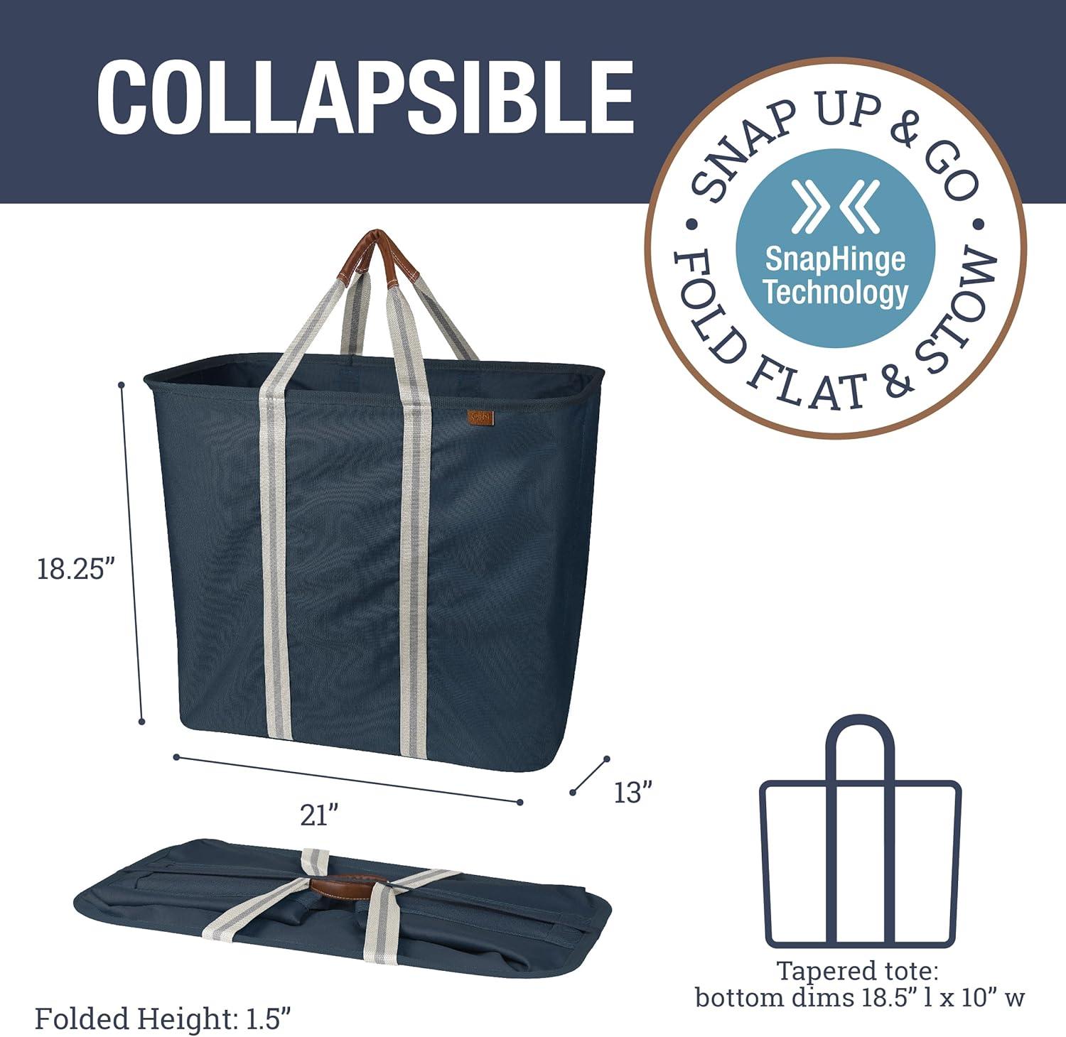 imageCleverMade Collapsible Laundry Caddy LUXE Cream Herringbone 2Pack 64L Foldable Storage Organization Container Clothes Laundry Room Storage SolutionDark Blue LUXE  Pack of 2