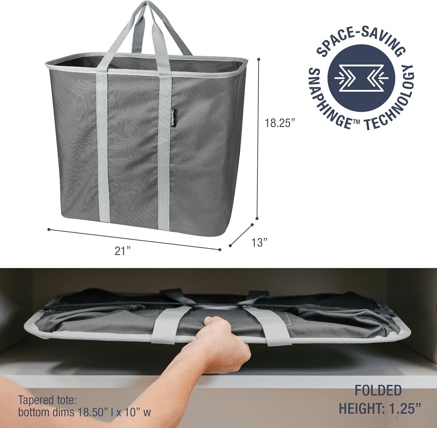 imageCleverMade Collapsible Laundry Caddy LUXE Cream Herringbone 2Pack 64L Foldable Storage Organization Container Clothes Laundry Room Storage SolutionGray  Pack of 2