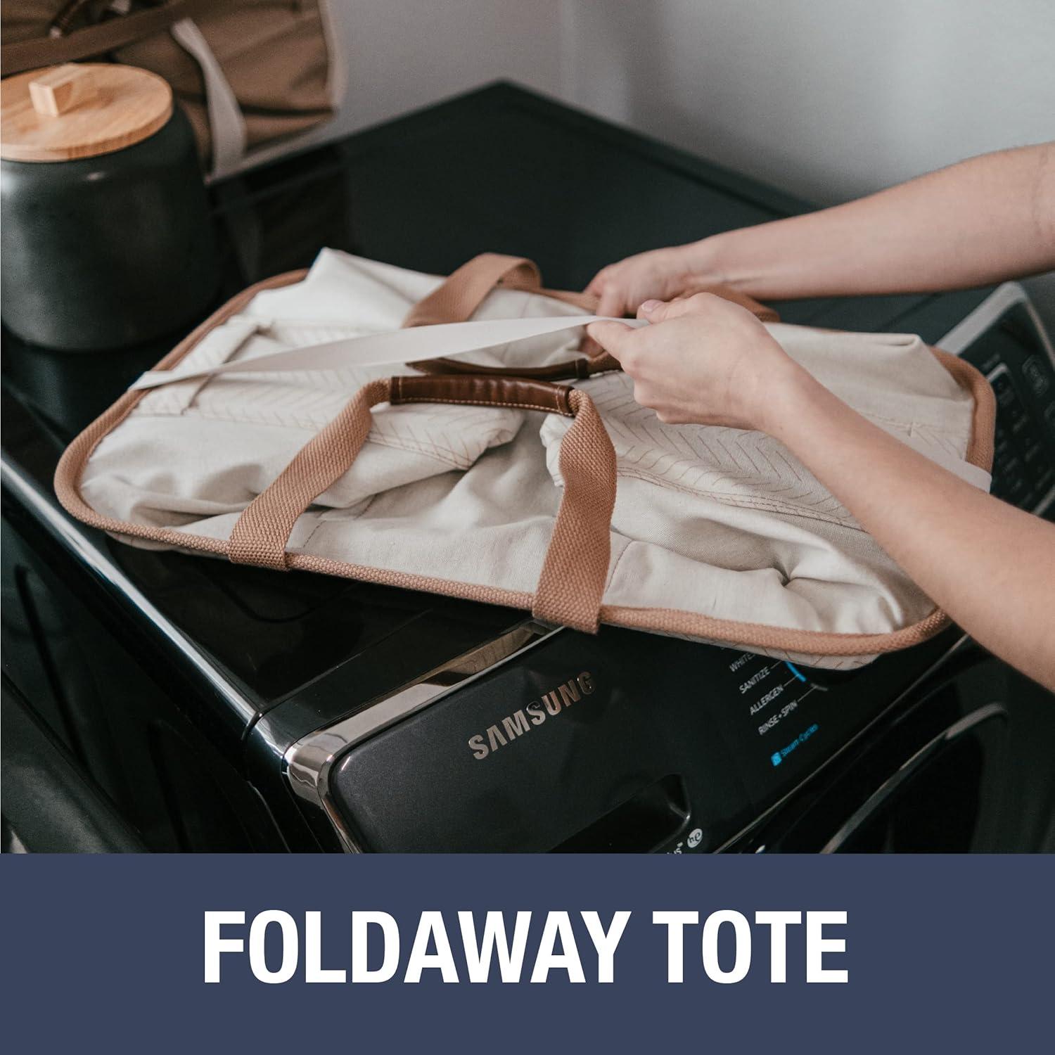 imageCleverMade Collapsible Laundry Tote Denim Charcoal 2Pack 50L Foldable Storage Organization Container for Clothes Laundry Room Storage SolutionBiege LUXE Pack of 2