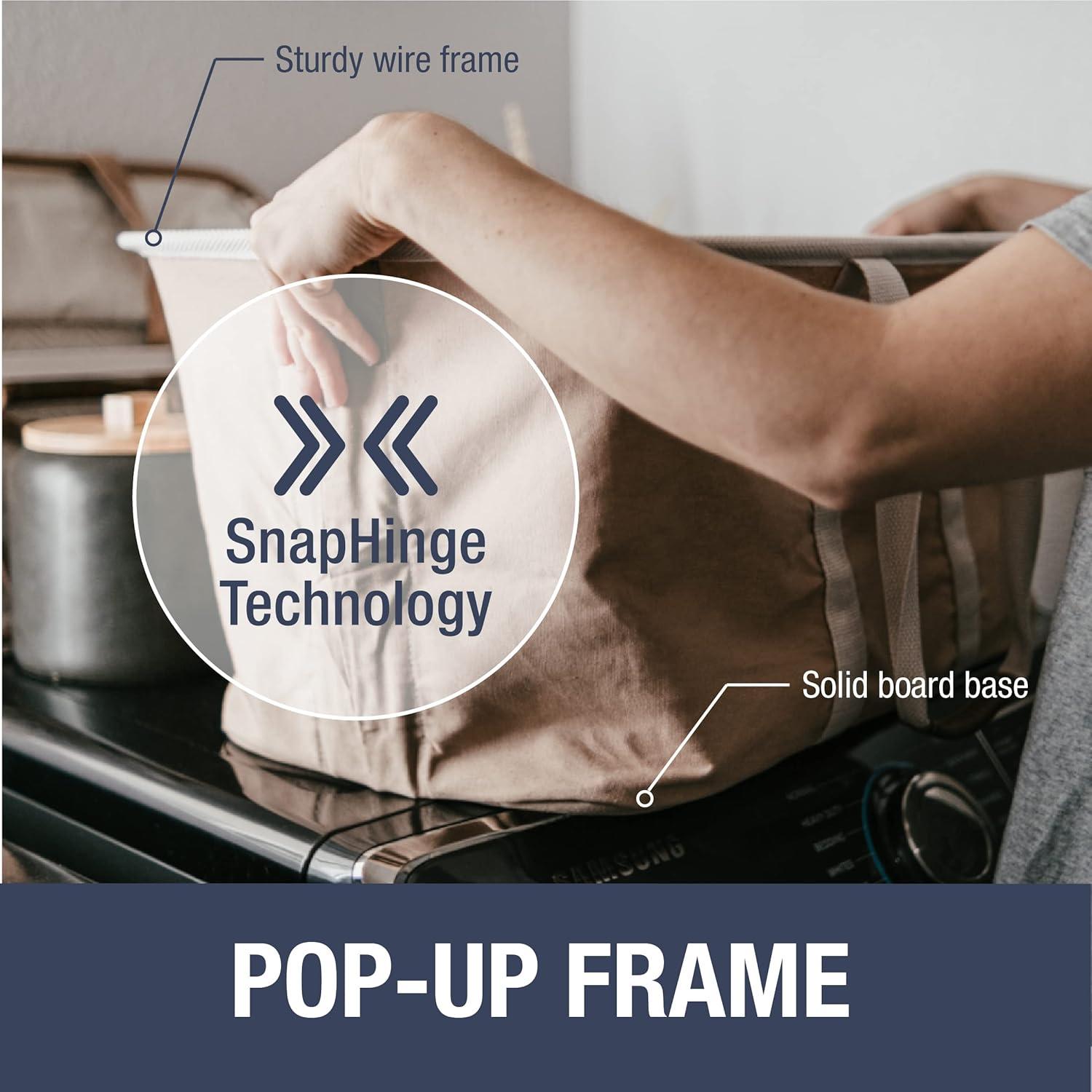 imageCleverMade Collapsible Laundry Tote Denim Charcoal 2Pack 50L Foldable Storage Organization Container for Clothes Laundry Room Storage SolutionBiege LUXE Pack of 2