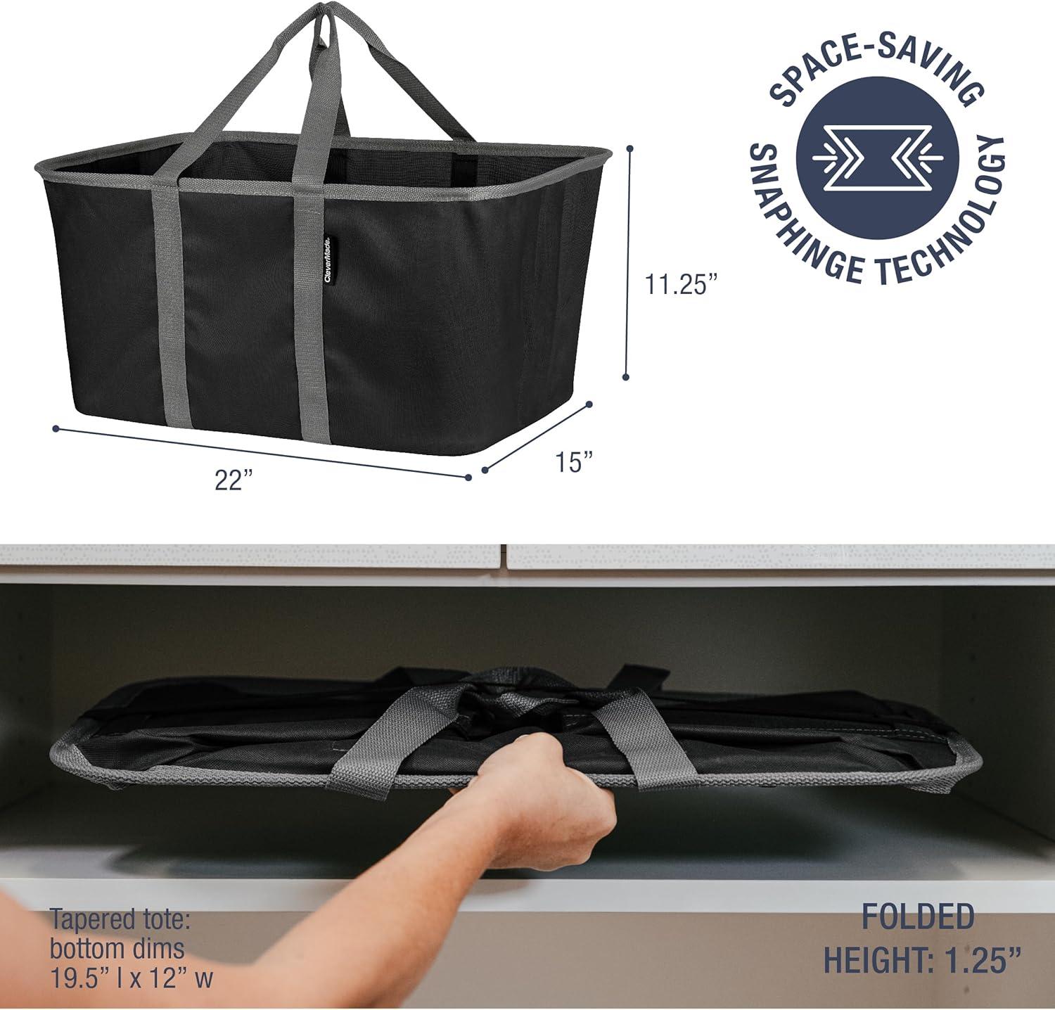 imageCleverMade Collapsible Laundry Tote  Denim Charcoal 2Pack 50L  Foldable Storage Organization Container for Clothes Laundry Room Storage SolutionBlackGray  Pack of 2