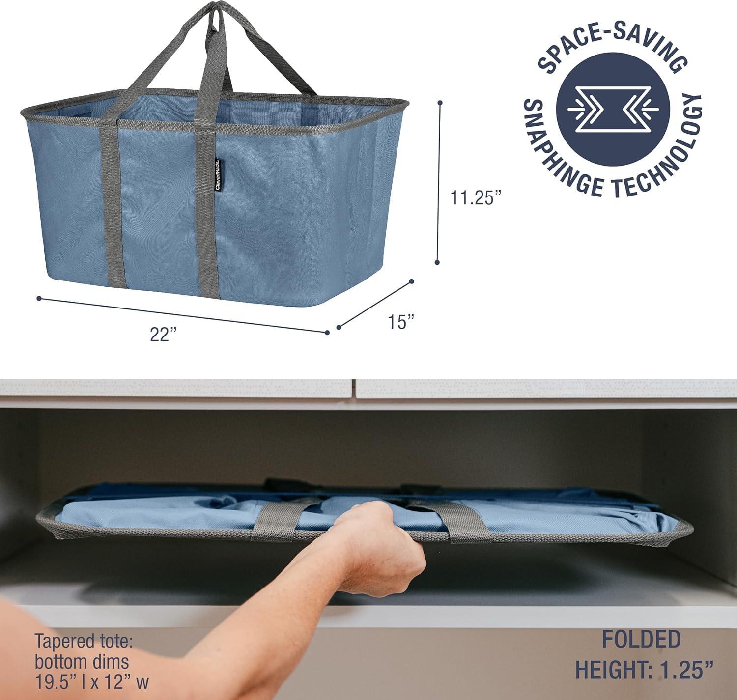 imageCleverMade Collapsible Laundry Tote  Denim Charcoal 2Pack 50L  Foldable Storage Organization Container for Clothes Laundry Room Storage SolutionBlueGray  Pack of 2