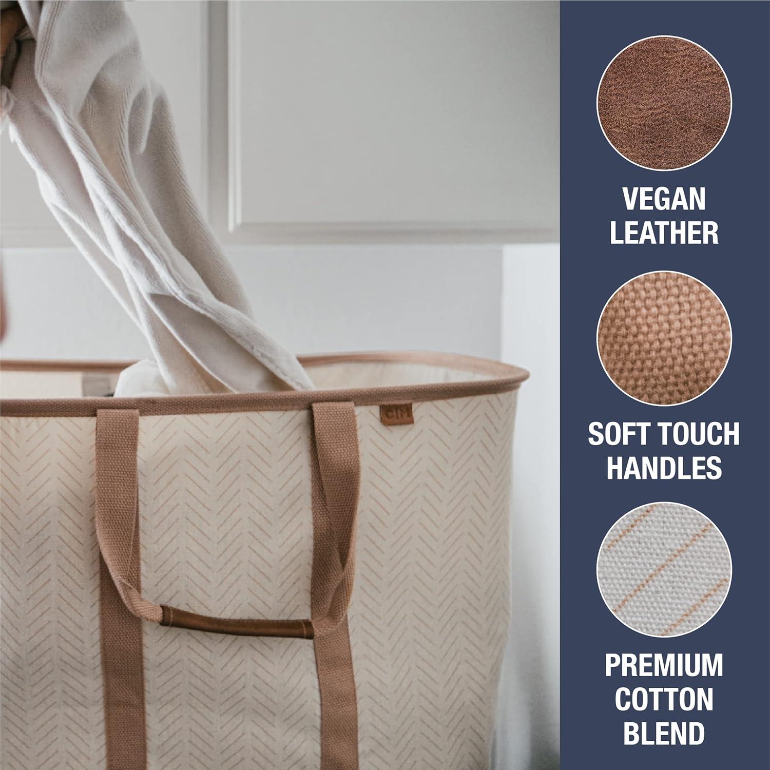 imageCleverMade Collapsible Laundry Tote  Denim Charcoal 2Pack 50L  Foldable Storage Organization Container for Clothes Laundry Room Storage SolutionBrown LUXE  Pack of 2