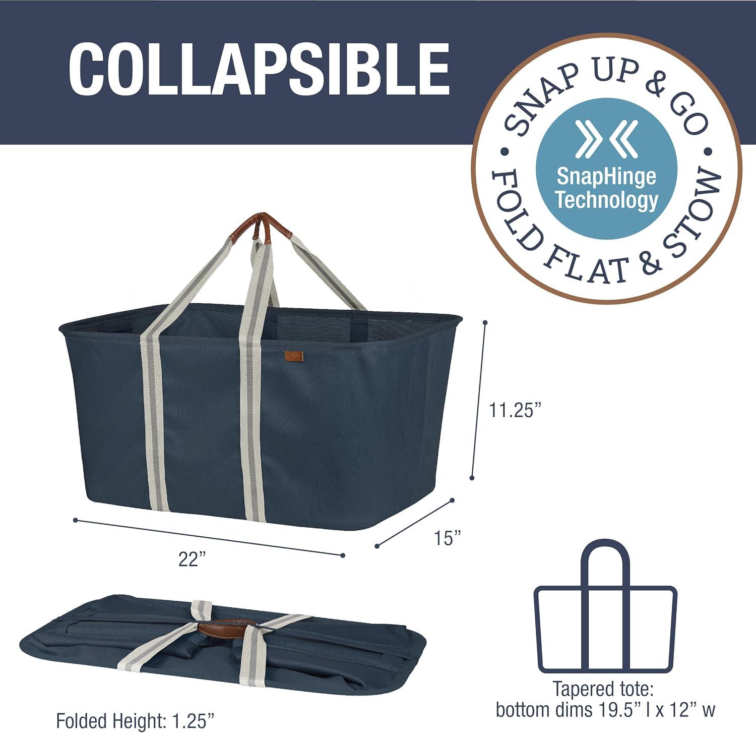 imageCleverMade Collapsible Laundry Tote  Denim Charcoal 2Pack 50L  Foldable Storage Organization Container for Clothes Laundry Room Storage SolutionDark Blue LUXE  Pack of 2