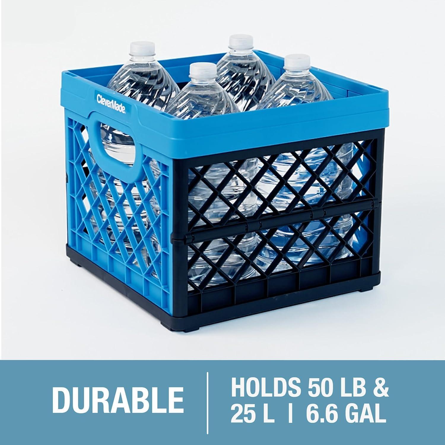 imageCleverMade Collapsible Milk Crate Obsidian 1PK  25L 6 Gal Stackable Storage Bins Holds 50lbs Per Bin  Clevercrates are Heavy Duty Plastic Collapsible Storage Crate for Multi PurposesBlack  Pack of 3