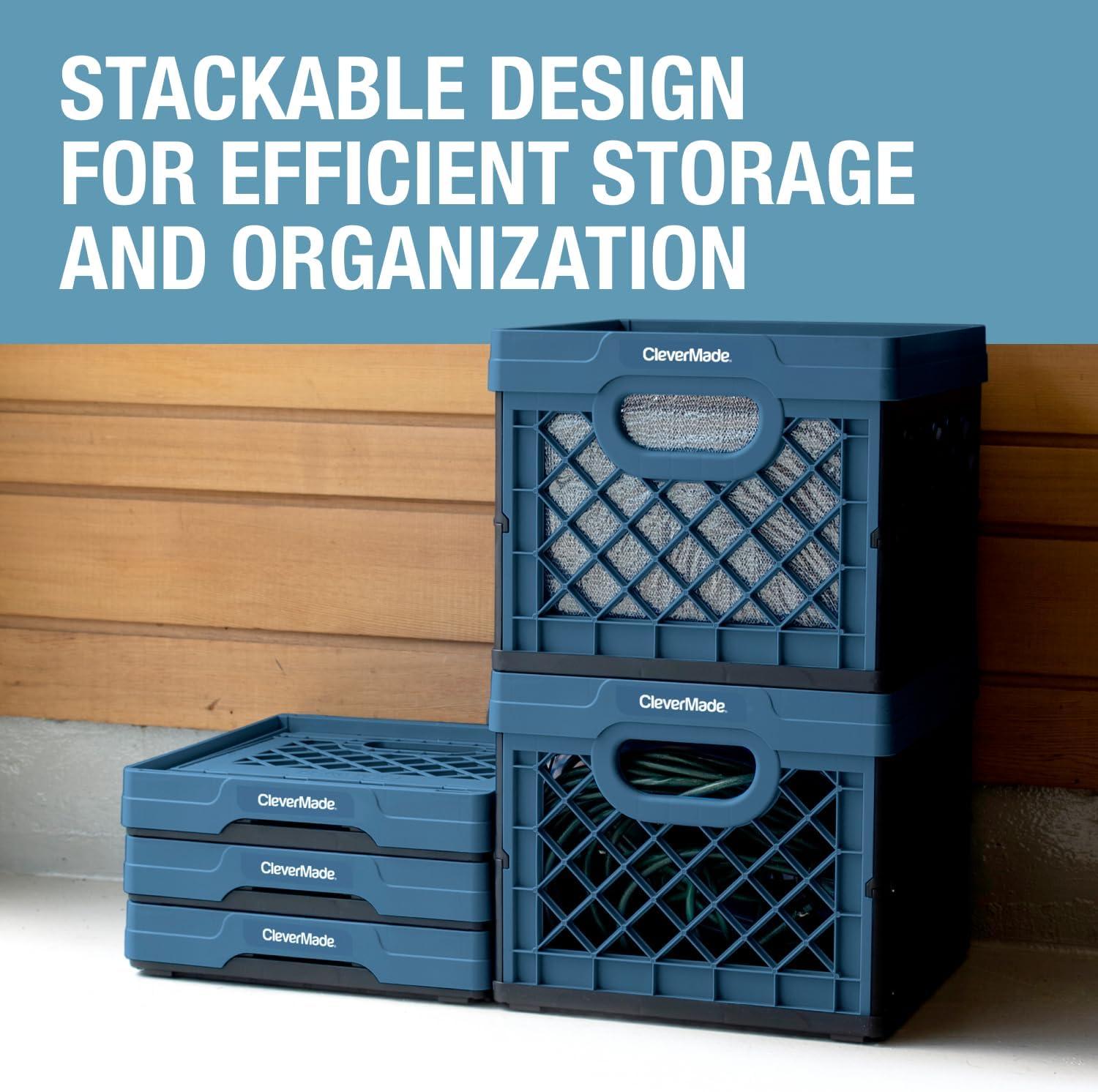 imageCleverMade Collapsible Milk Crate Obsidian 1PK  25L 6 Gal Stackable Storage Bins Holds 50lbs Per Bin  Clevercrates are Heavy Duty Plastic Collapsible Storage Crate for Multi PurposesBlack  Pack of 1