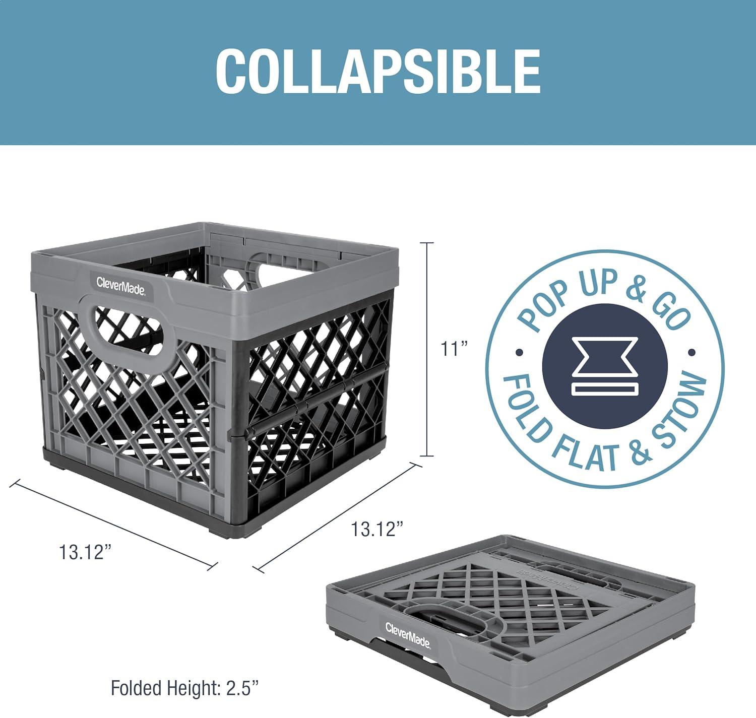 imageCleverMade Collapsible Milk Crate Obsidian 1PK  25L 6 Gal Stackable Storage Bins Holds 50lbs Per Bin  Clevercrates are Heavy Duty Plastic Collapsible Storage Crate for Multi PurposesGray  Pack of 3
