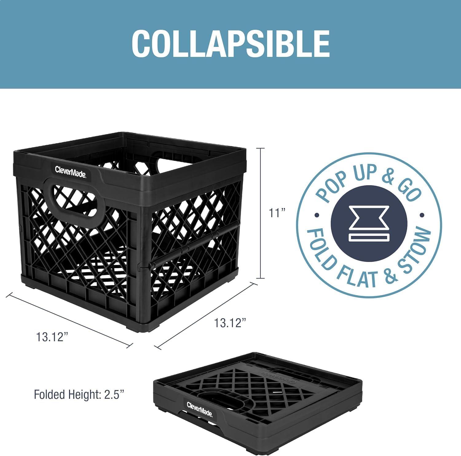 imageCleverMade Collapsible Milk Crate Obsidian 1PK  25L 6 Gal Stackable Storage Bins Holds 50lbs Per Bin  Clevercrates are Heavy Duty Plastic Collapsible Storage Crate for Multi PurposesBlack  Pack of 3