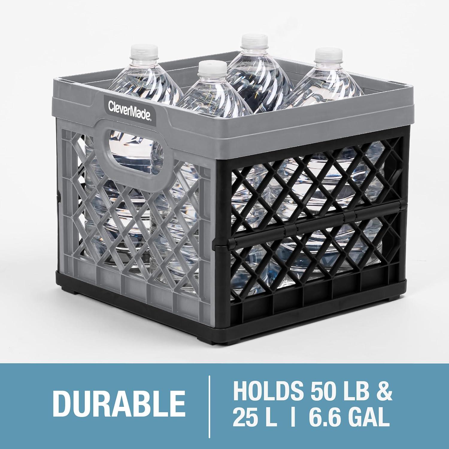 imageCleverMade Collapsible Milk Crate Obsidian 1PK  25L 6 Gal Stackable Storage Bins Holds 50lbs Per Bin  Clevercrates are Heavy Duty Plastic Collapsible Storage Crate for Multi PurposesGray  Pack of 3