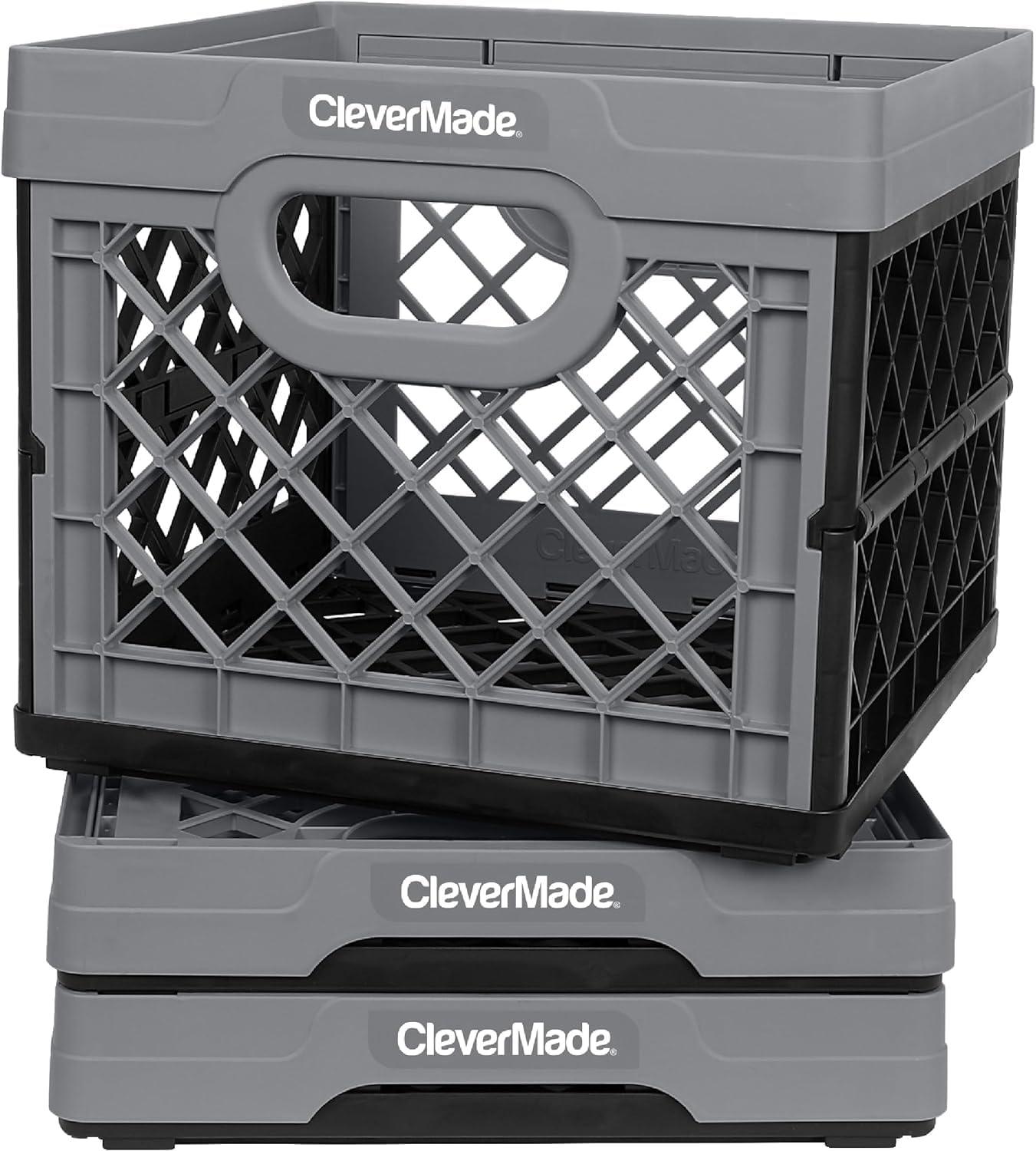 imageCleverMade Collapsible Milk Crate Obsidian 1PK  25L 6 Gal Stackable Storage Bins Holds 50lbs Per Bin  Clevercrates are Heavy Duty Plastic Collapsible Storage Crate for Multi PurposesGray  Pack of 3