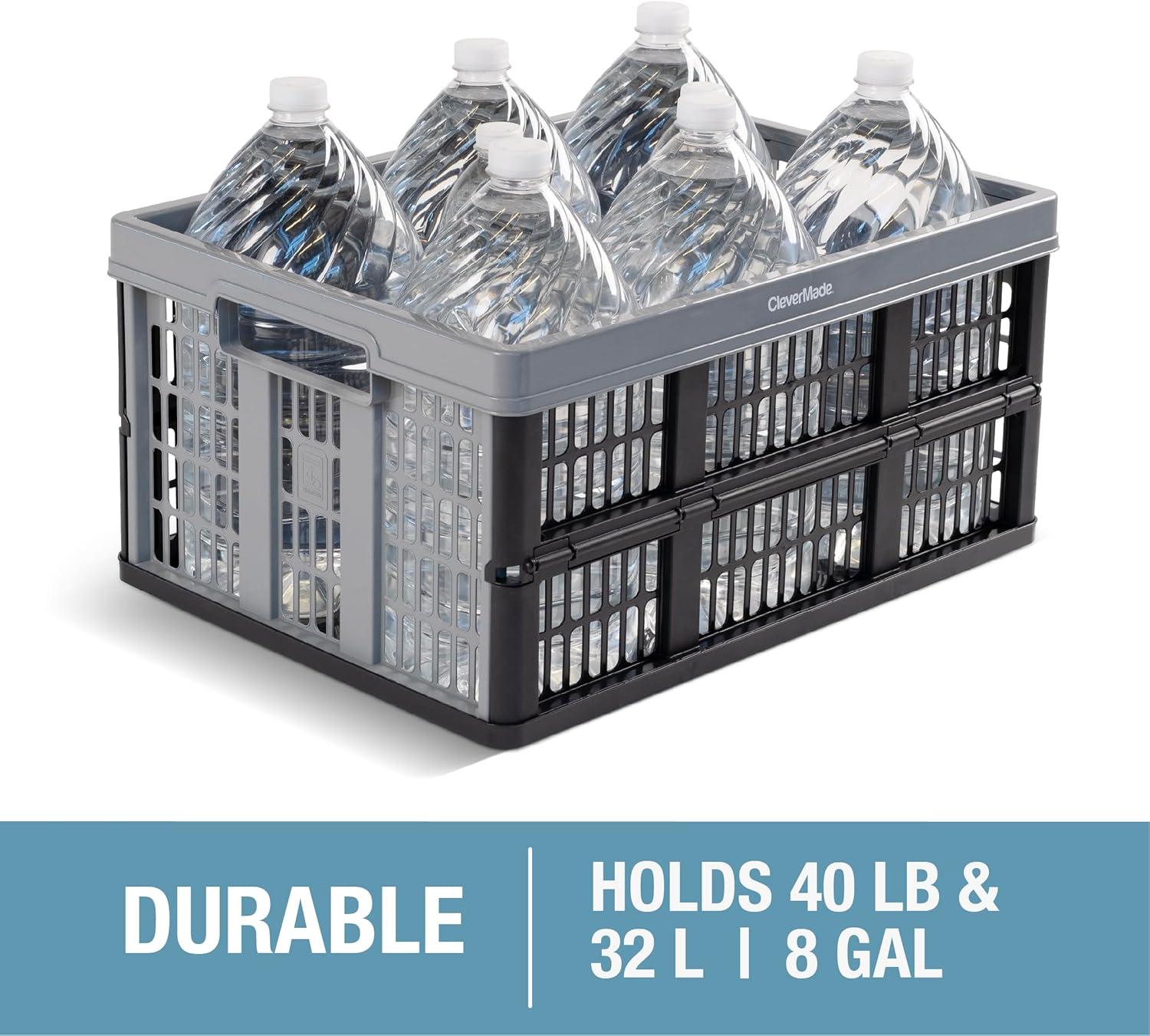 imageCleverMade Collapsible Shopping Basket Obsidian 3PK  24L 6 Gal Reusable Plastic Grocery Shopping Baskets Holds 25lbs Per Basket  Small Foldable Storage Crates with HandlesStone