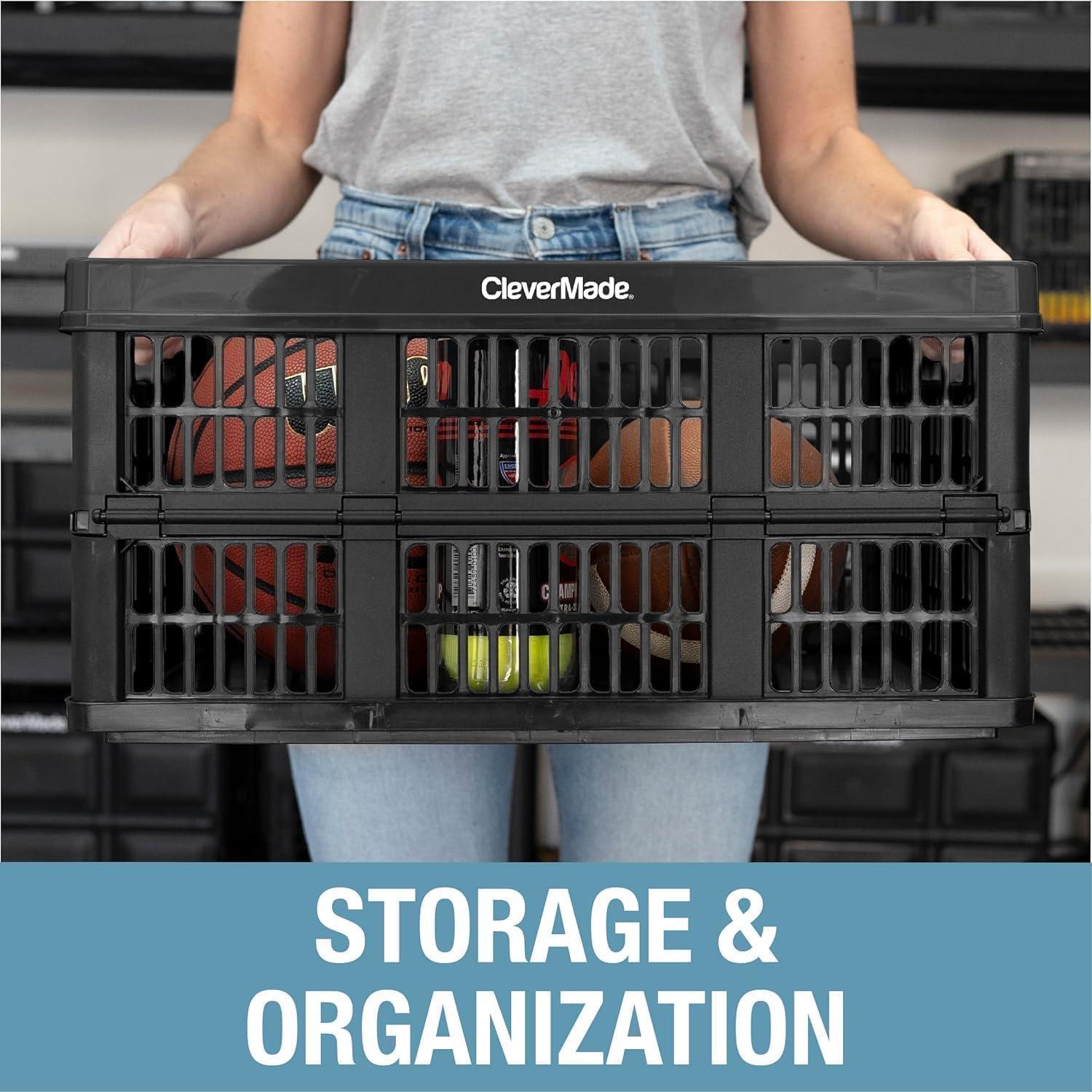 imageCleverMade Collapsible Shopping Basket Obsidian 3PK  24L 6 Gal Reusable Plastic Grocery Shopping Baskets Holds 25lbs Per Basket  Small Foldable Storage Crates with HandlesStone